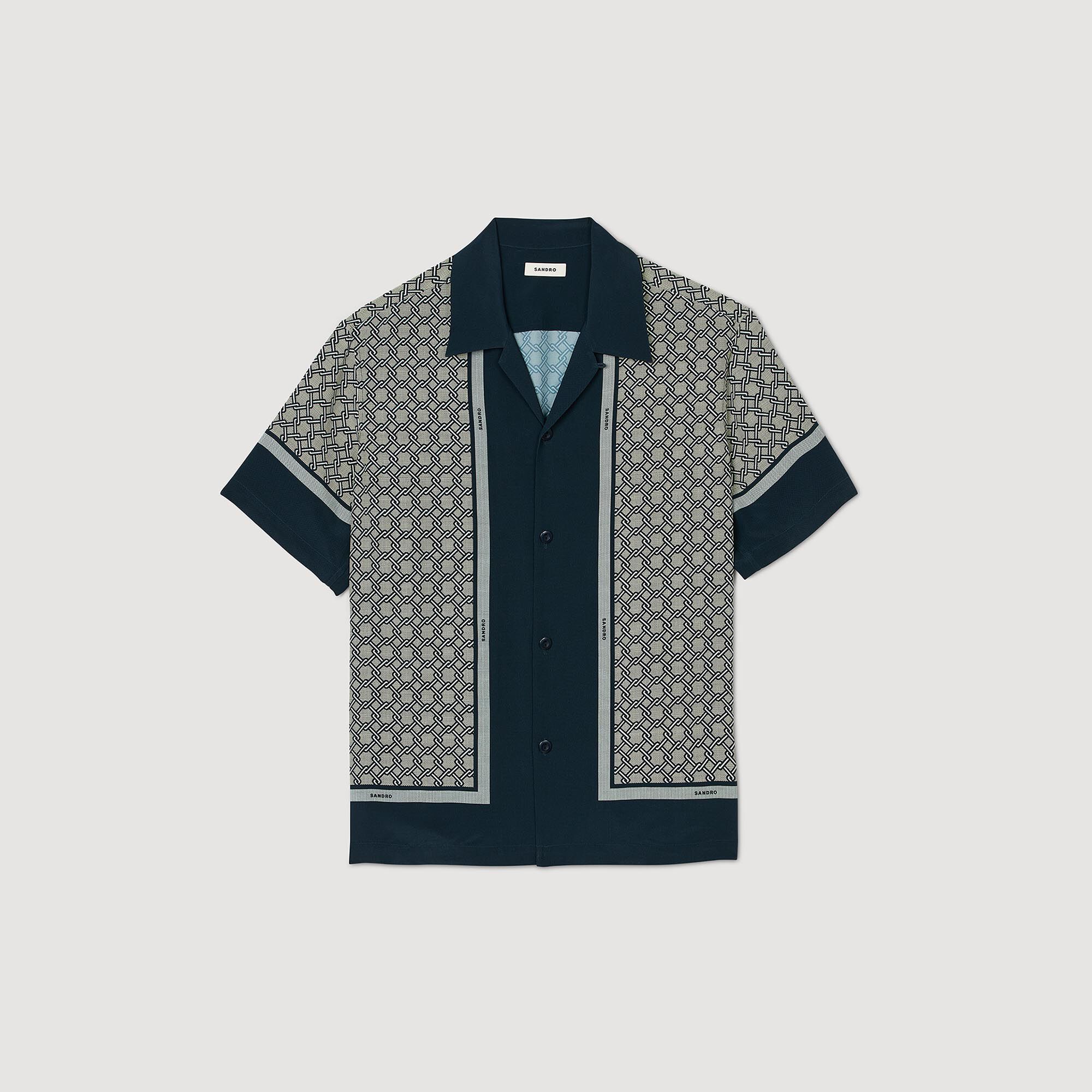 Short-sleeved patterned shirt blue for Men | Sandro Paris