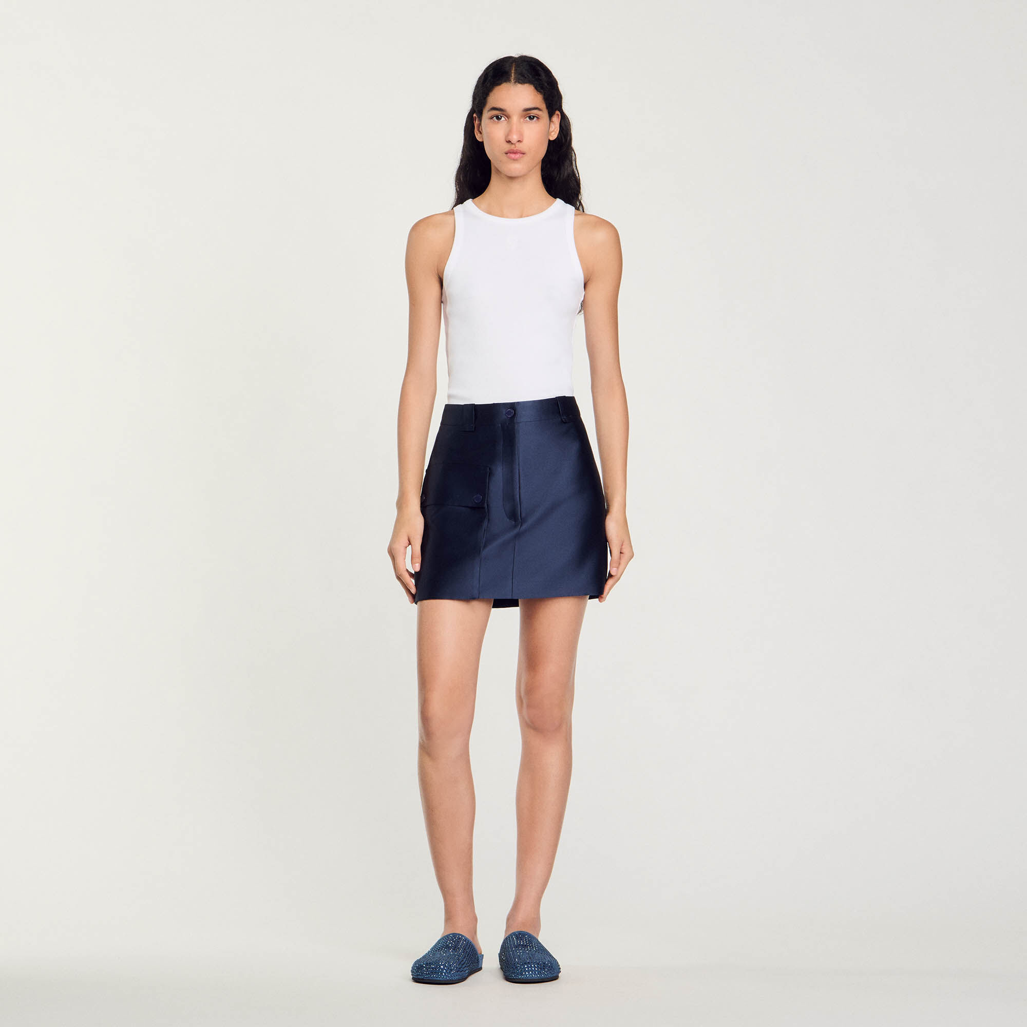 Navy satin mini skirt clearance