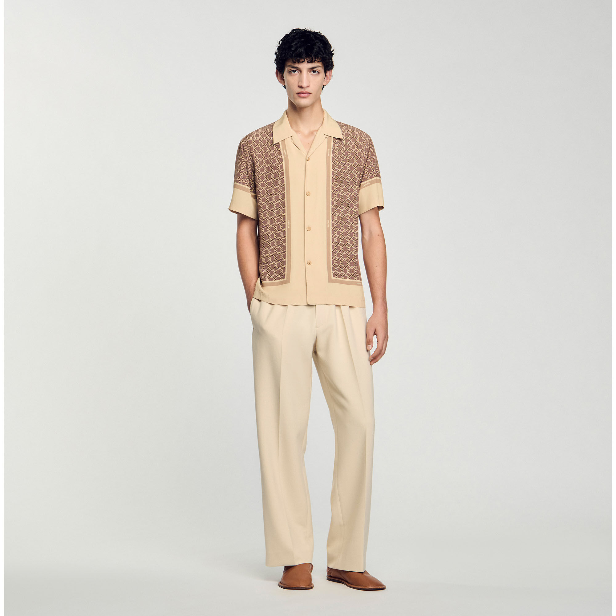 Short-sleeved patterned shirt white / beige for Men | Sandro