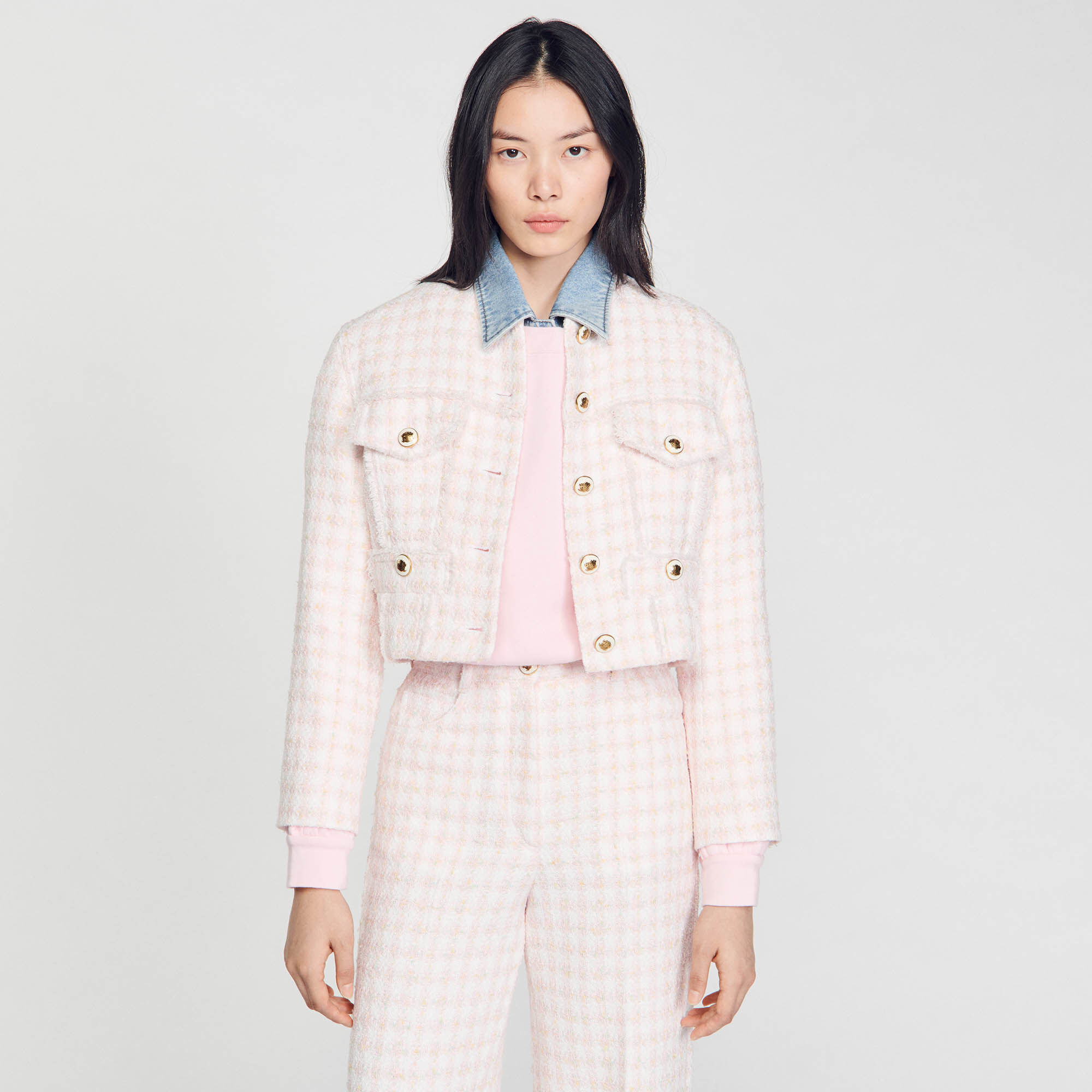 Cropped decorative tweed jacket