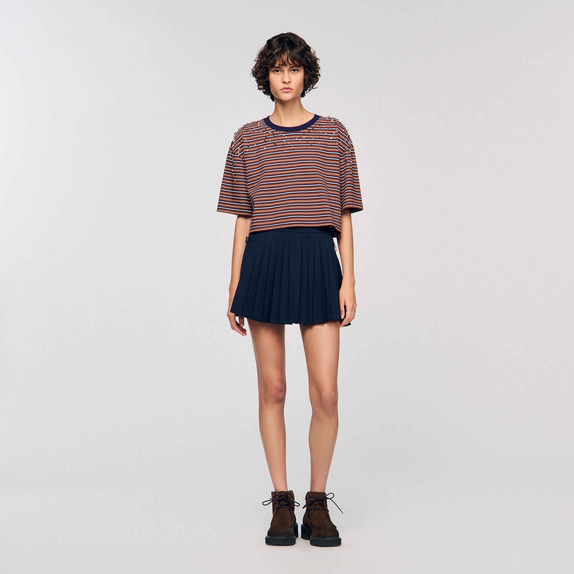 Striped rhinestone T-shirt