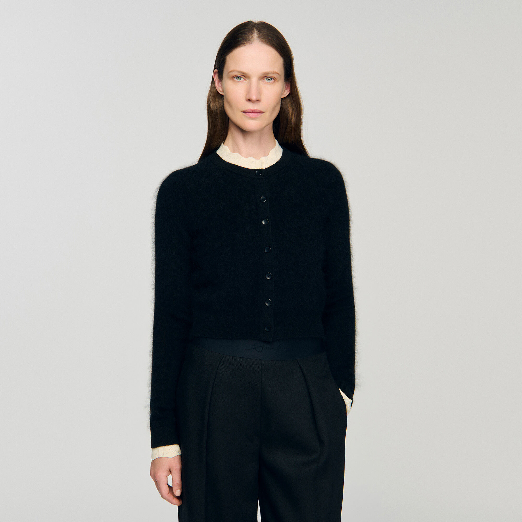 Pointelle collar cardigan