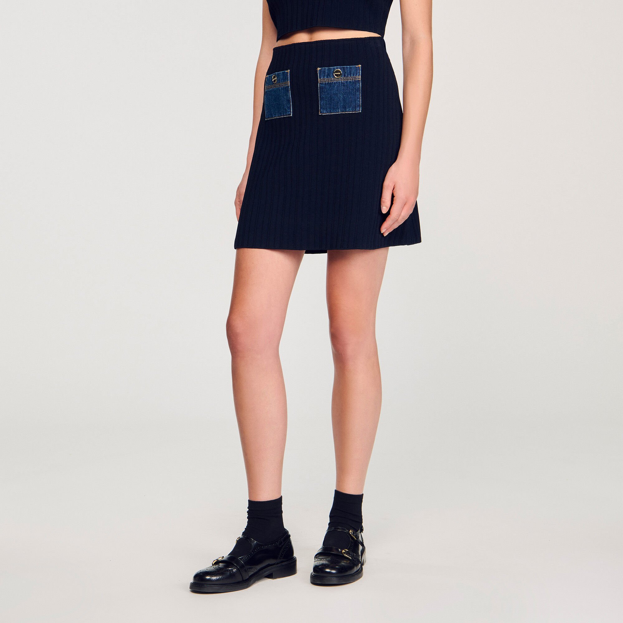 Mini knit and denim skirt