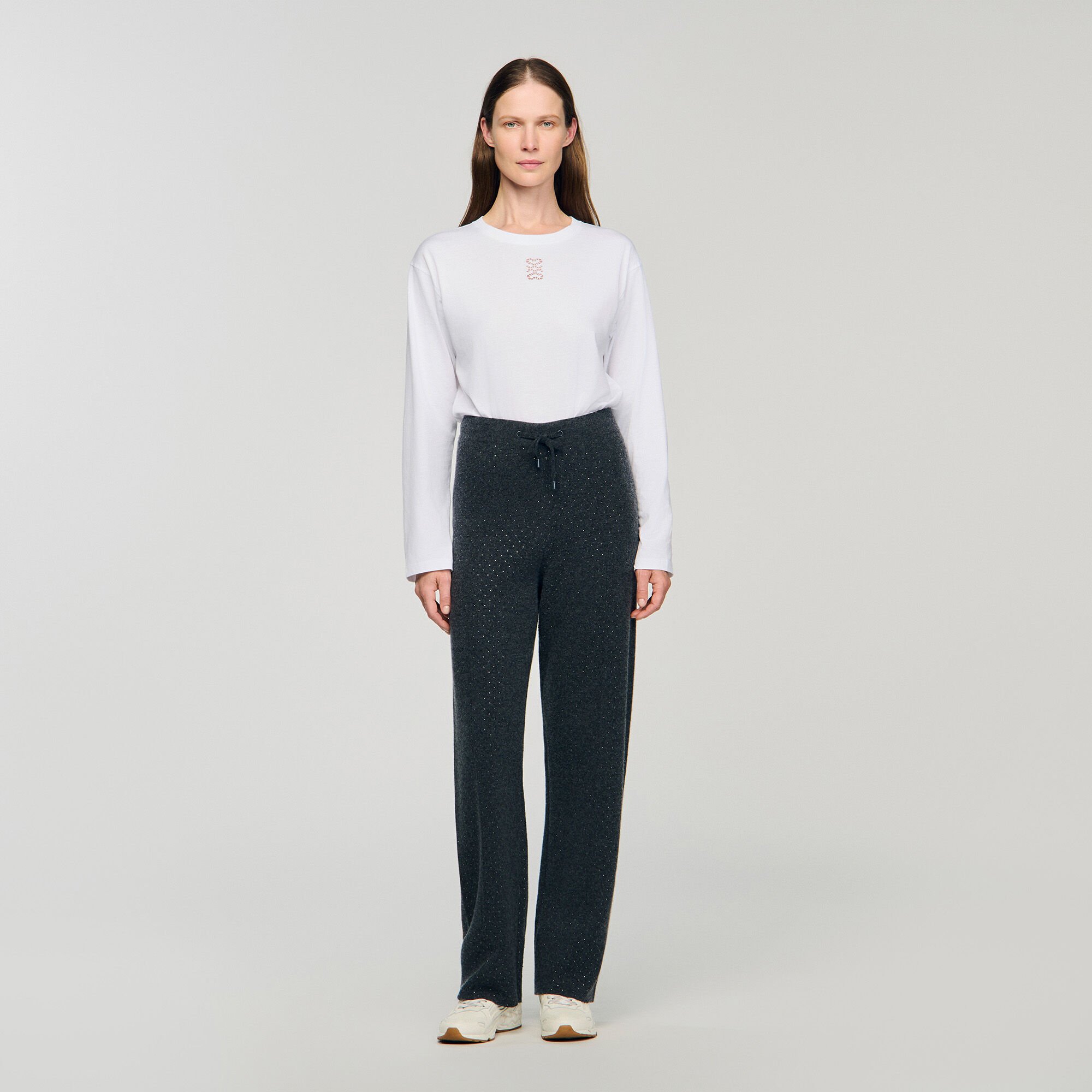 Knit rhinestone-covered pants