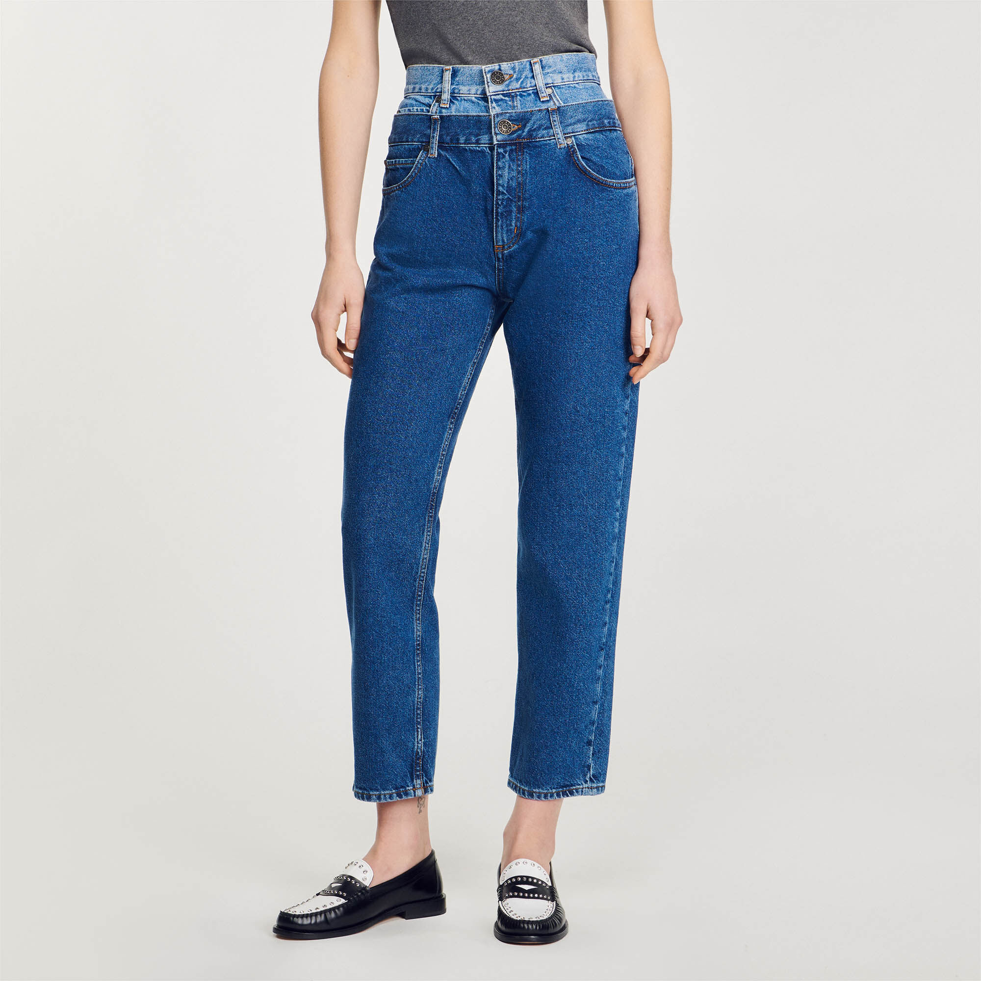 Trompe l'œil mom jeans blue For Women | Sandro Paris Trompe l'œil mom jeans blue For Women | Sandro Paris