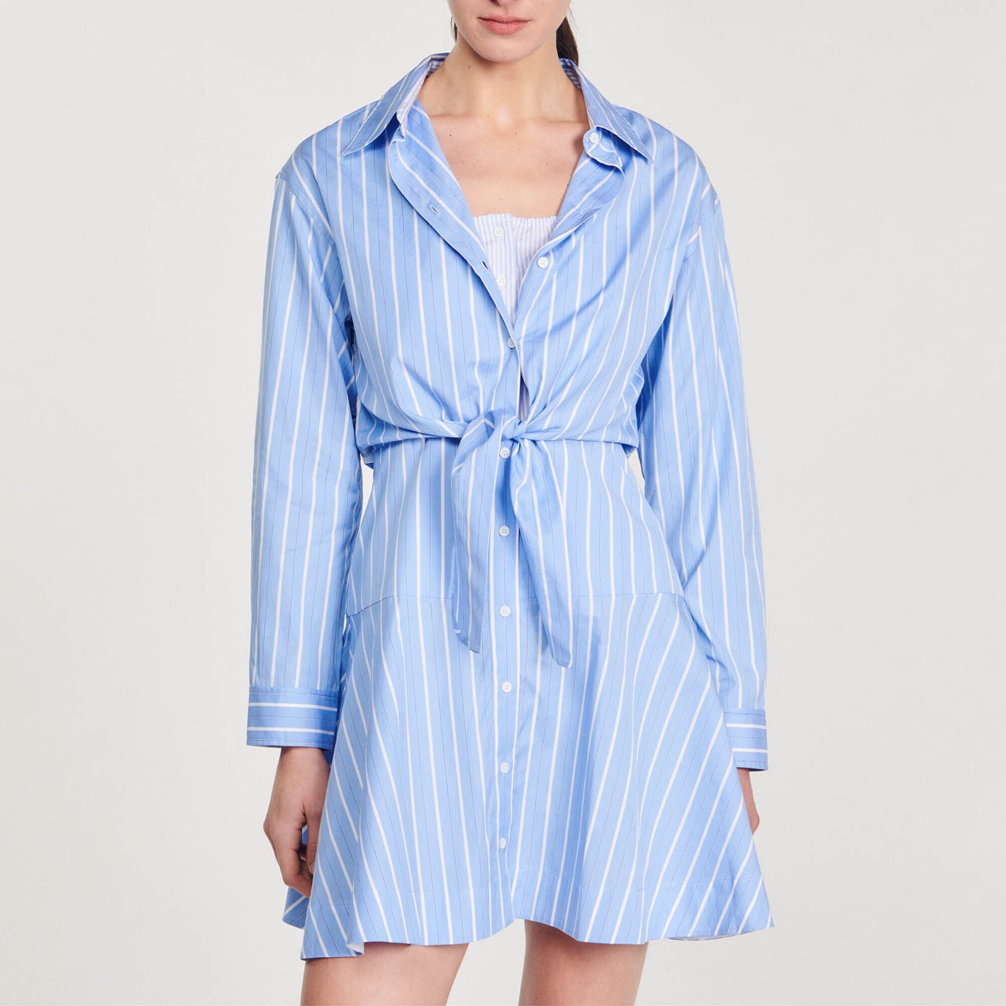 Striped tie-front shirt dress