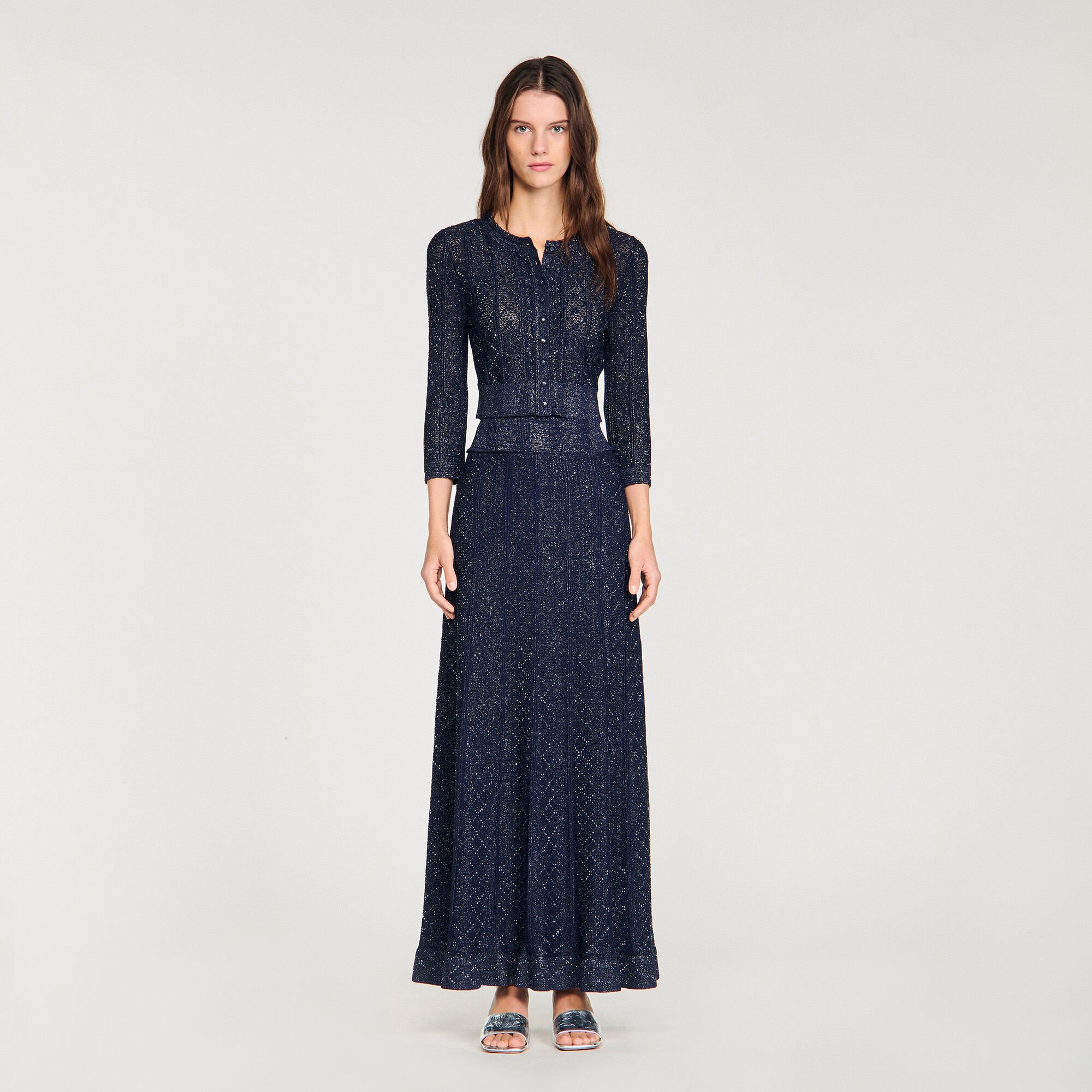 Rhinestone knit maxi skirt