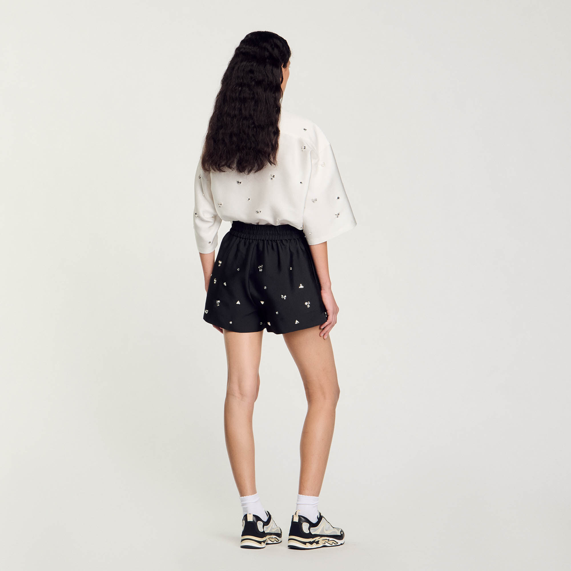 Rhinestone wide-leg shorts