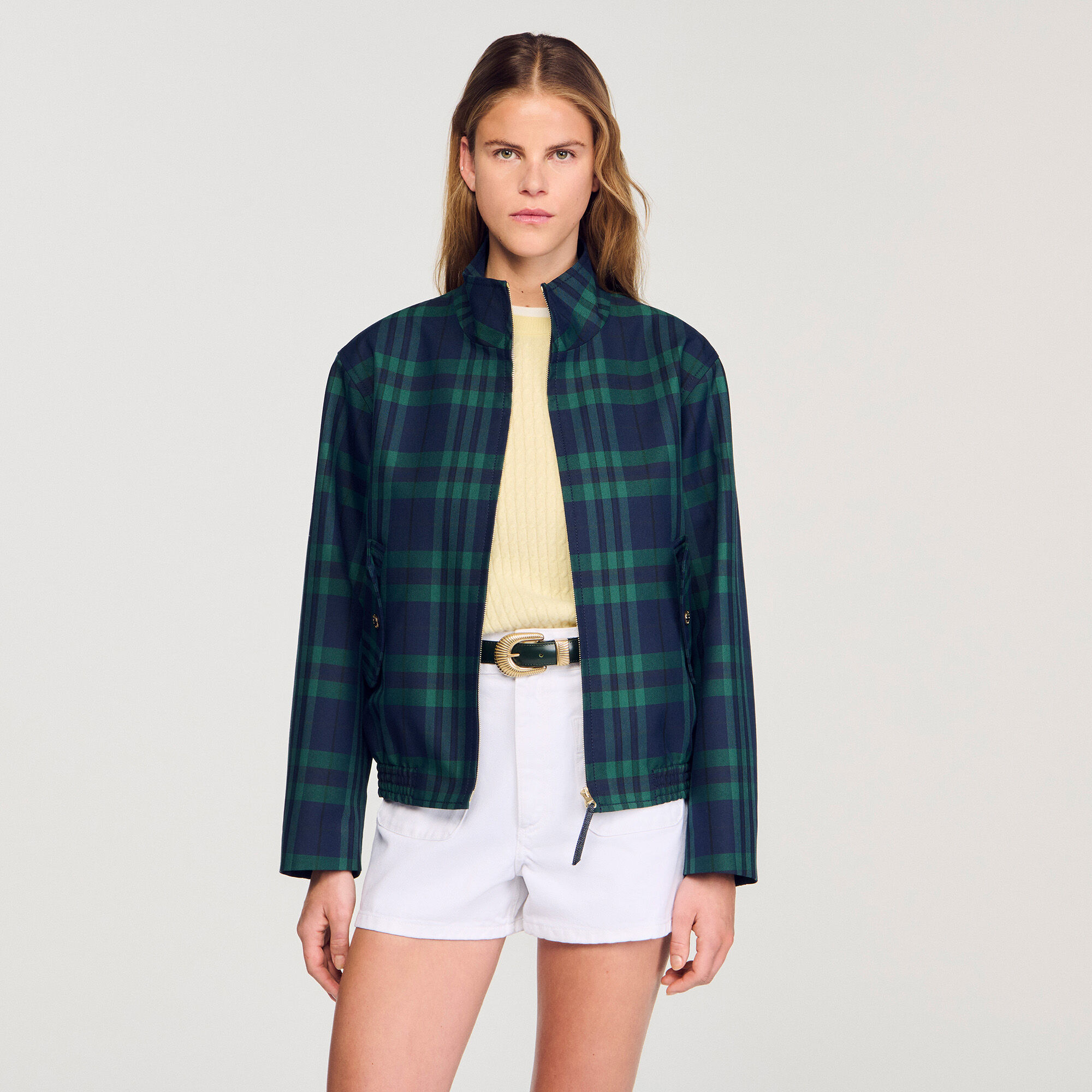 Checked jacket blue For Women | Sandro Paris
