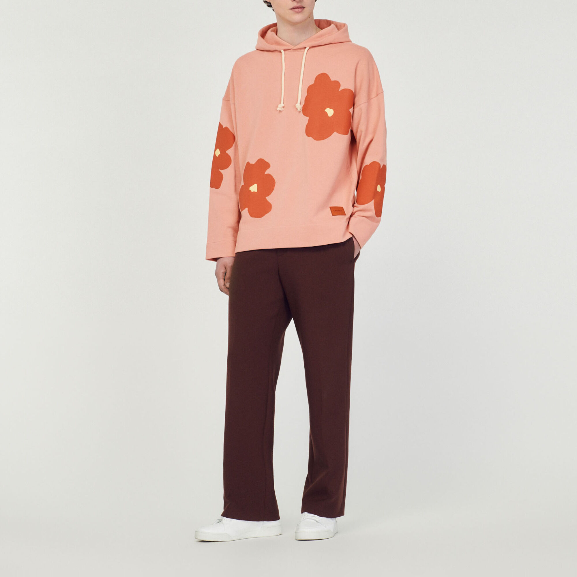 Floral pattern hoodie pink for Men | Sandro Paris