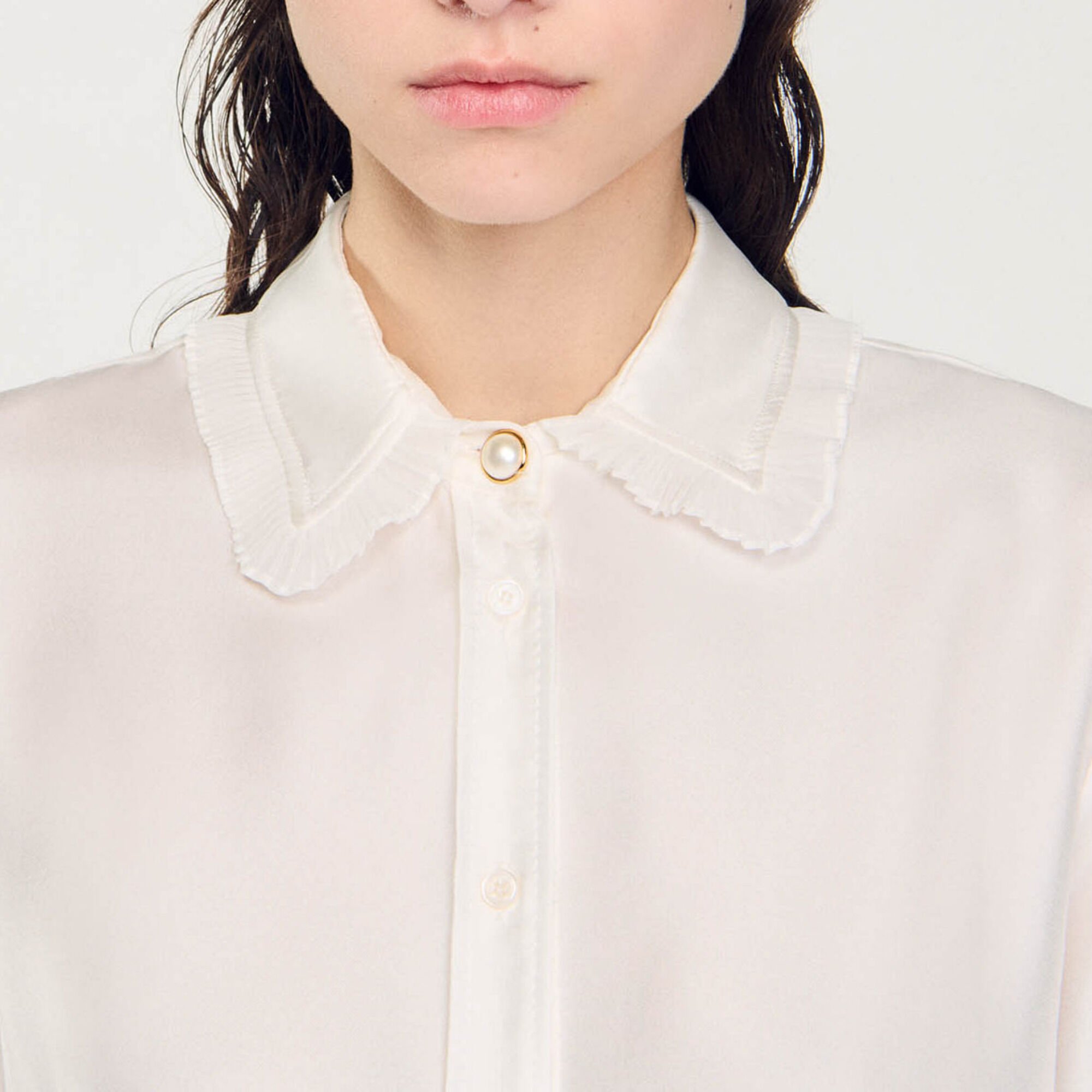 Silk shirt with pleated trim