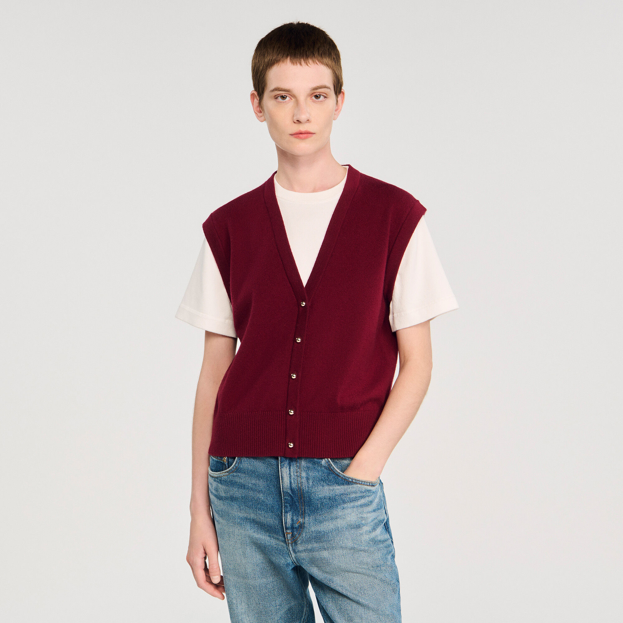 Two-tone wool and cashmere sweater