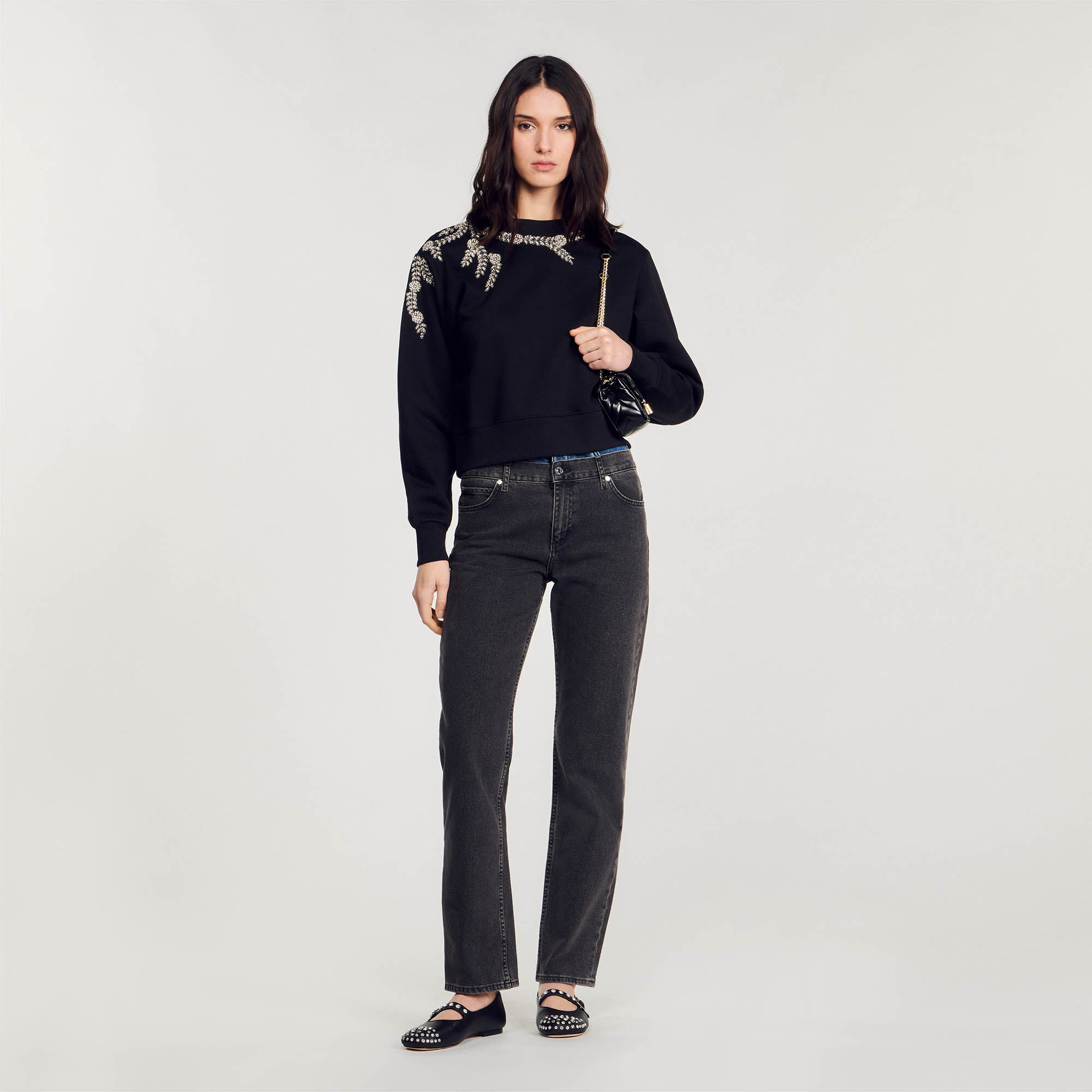 Embellished sweatshirt black gray For Women Sandro Paris