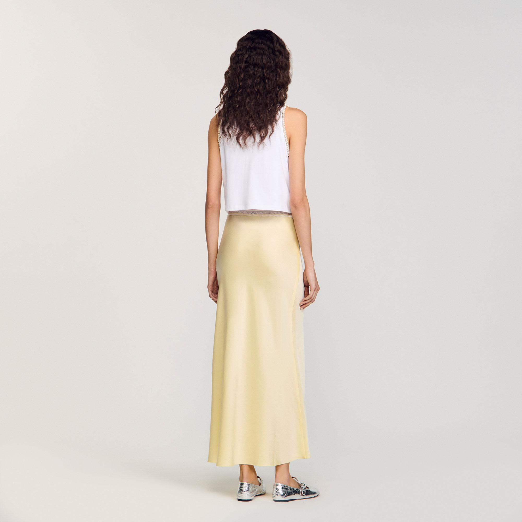 Maxi satin-effect skirt yellow / orange For Women | Sandro Paris