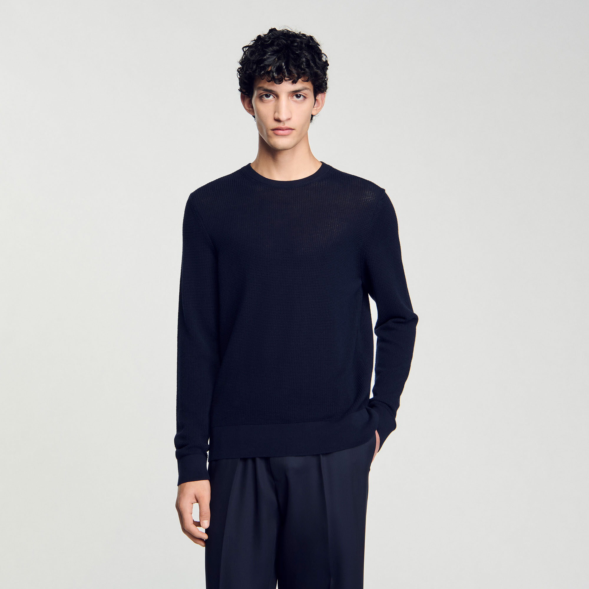 Textured knit sweater blue for Men | Sandro Paris