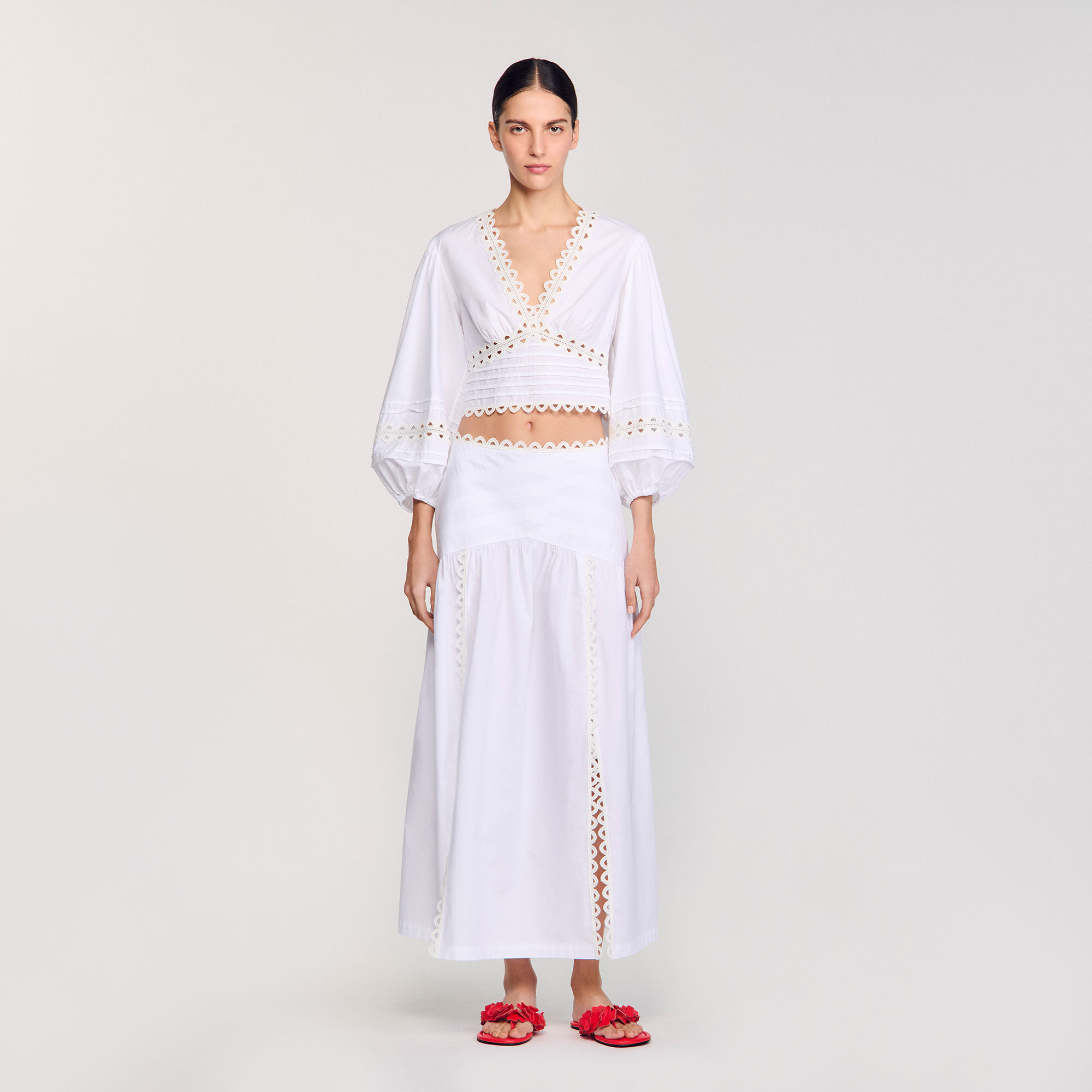 Long poplin skirt white / beige For Women | Sandro Paris