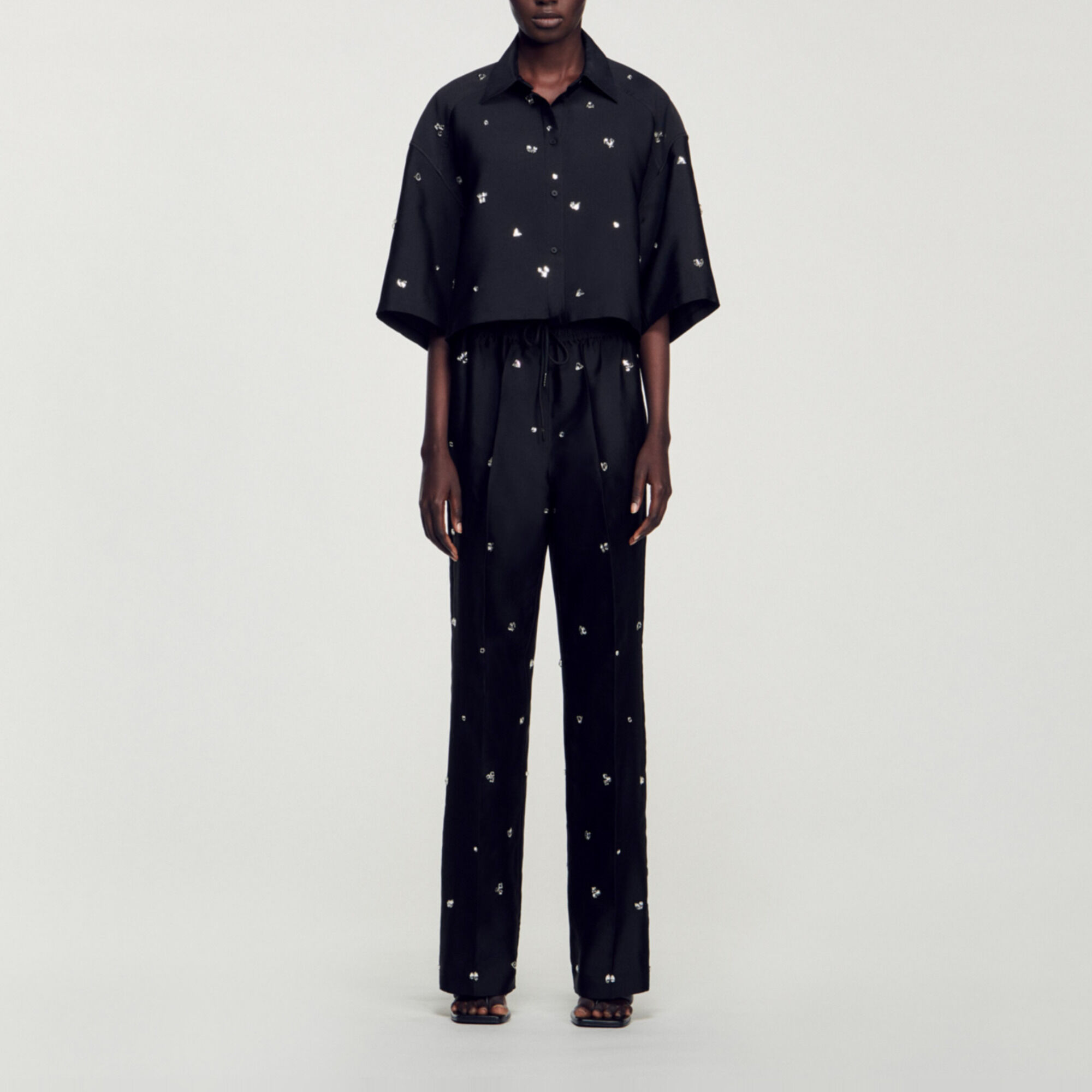 Shirt Embellished With Rhinestones black / gray For Women
