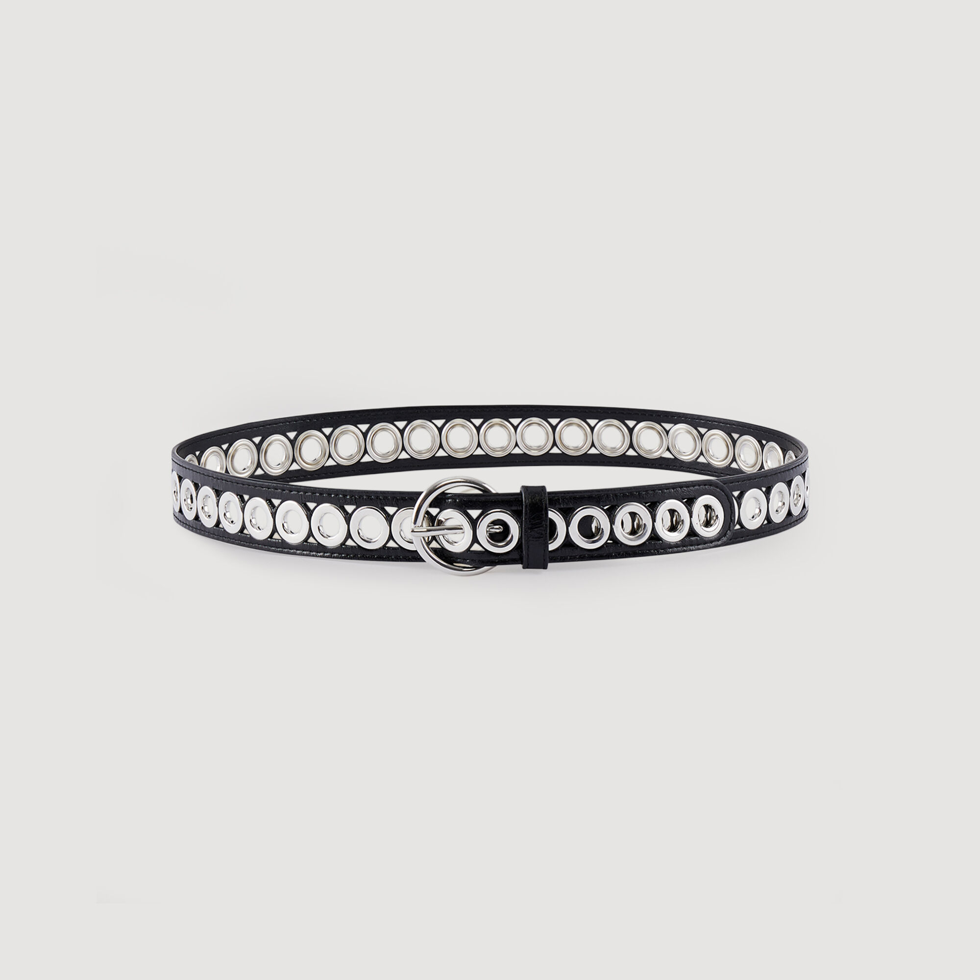 Belt with round buckle and eyelets black / gray For Women