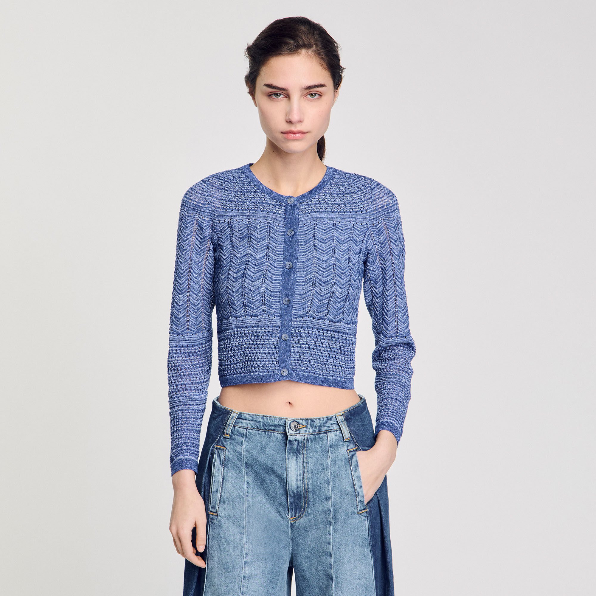 Glitter knit cardigan blue For Women | Sandro Paris