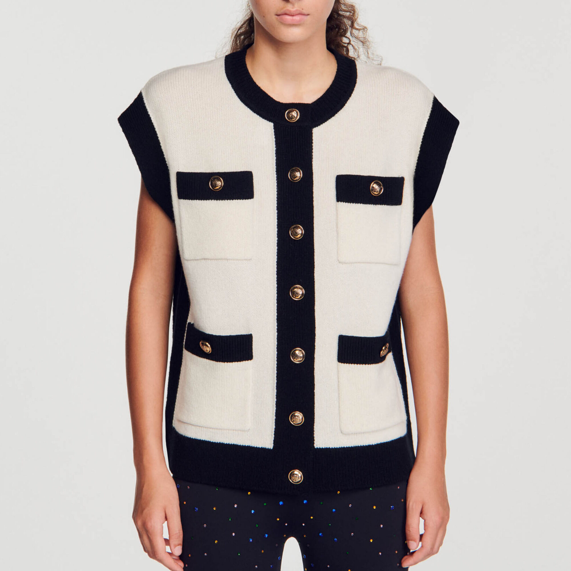 売れ筋商品|||ヴィンスカムート ニット&セーター アウター レディース Women's Contrast-Trim Sleeveless Sweater New Ivory Trending Vince Camuto hooded faux wool women's zip Jacket