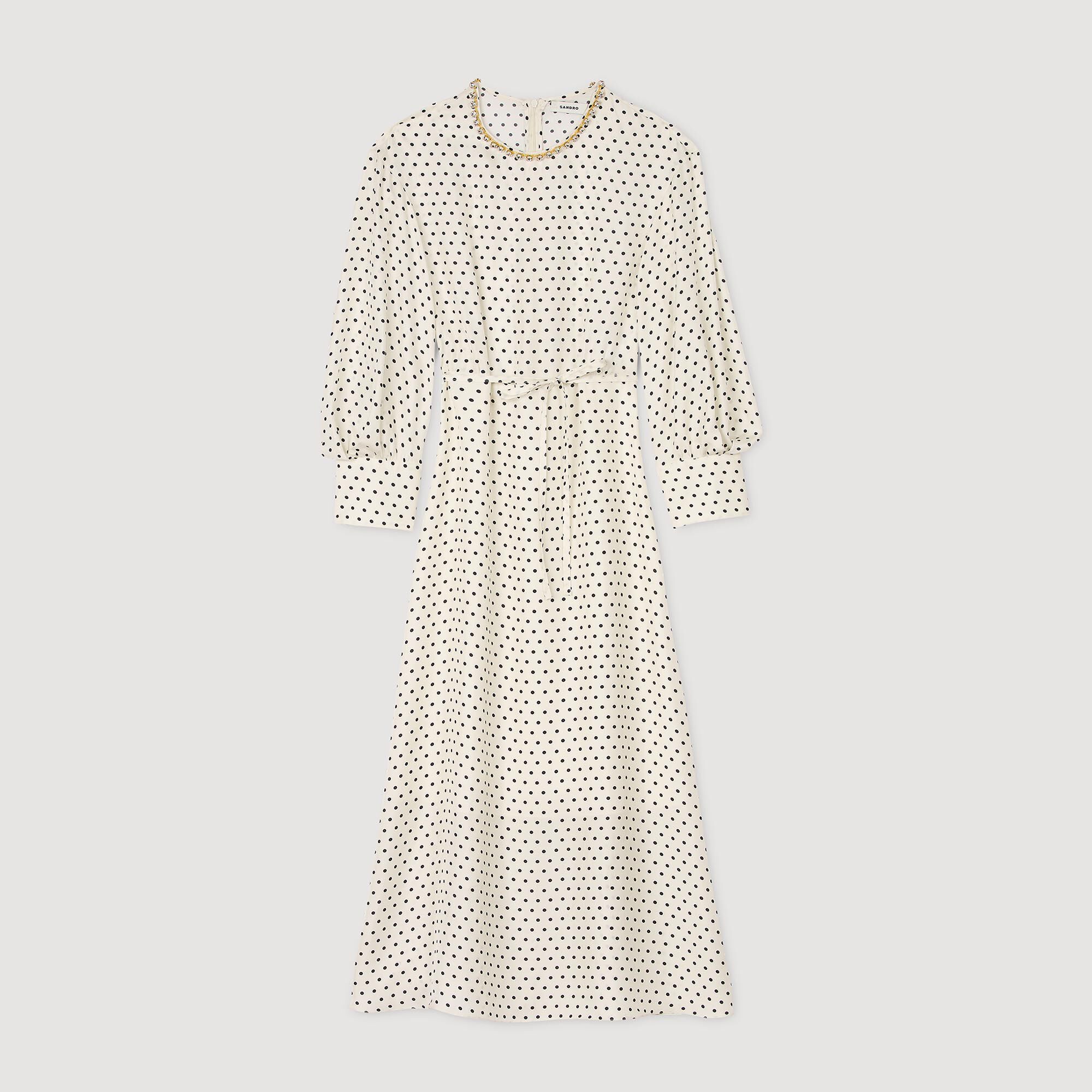 Polka Dot Dress with Jeweled Collar white / beige For Women Polka Dot Dress with Jeweled Collar white / beige For Women