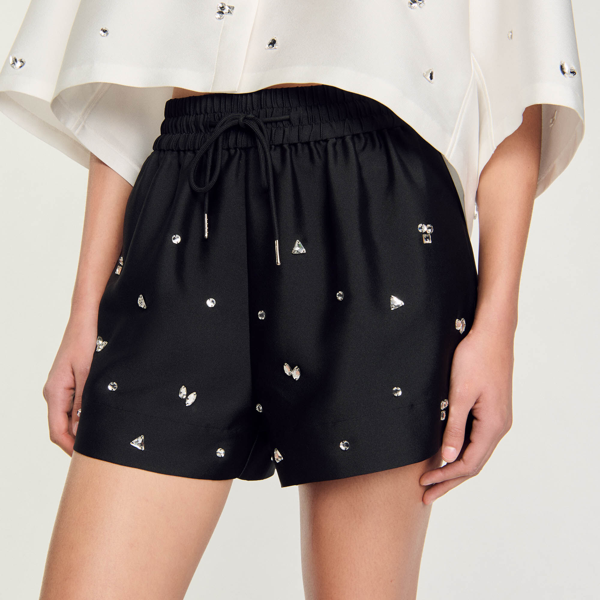 Rhinestone wide-leg shorts