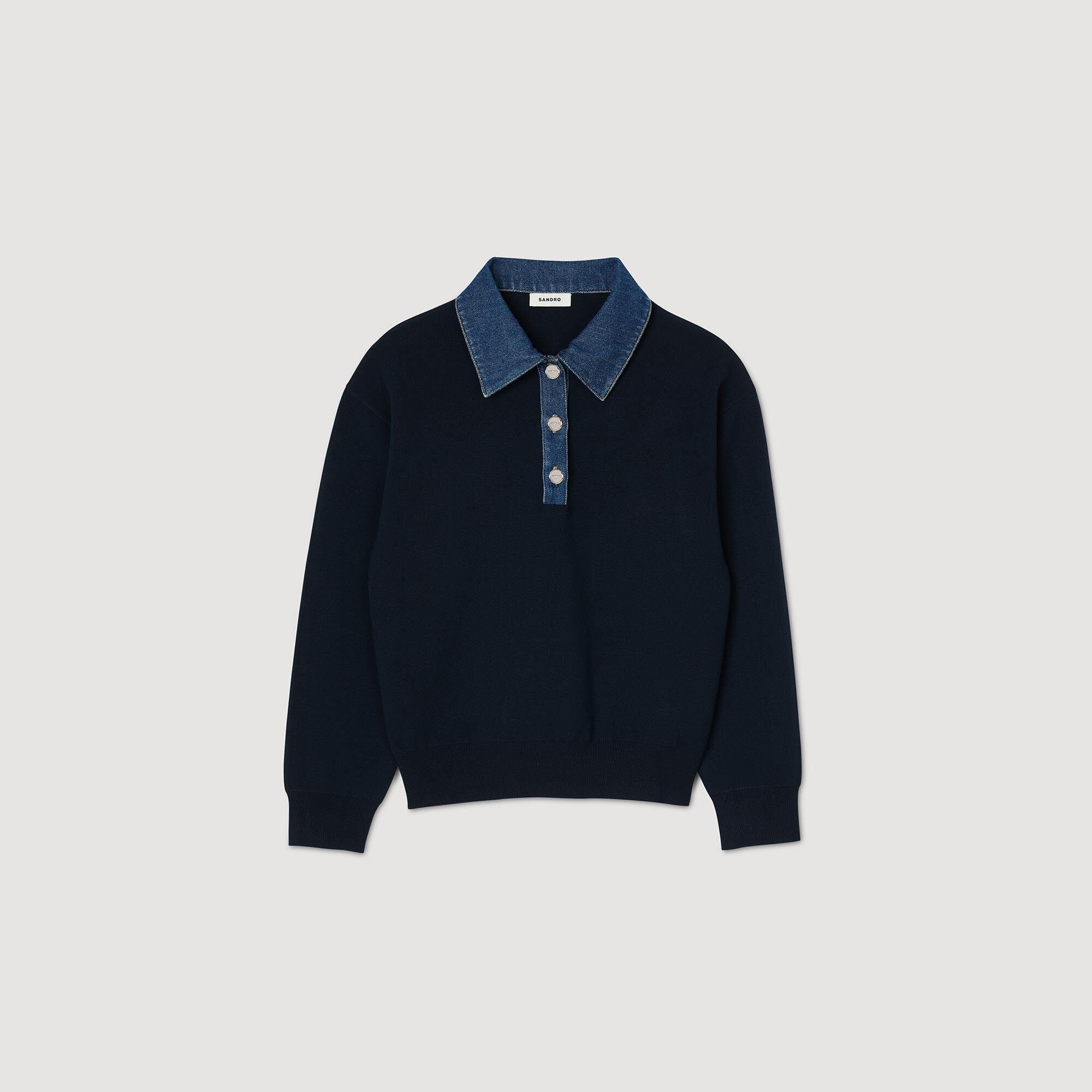 sweater with denim collar