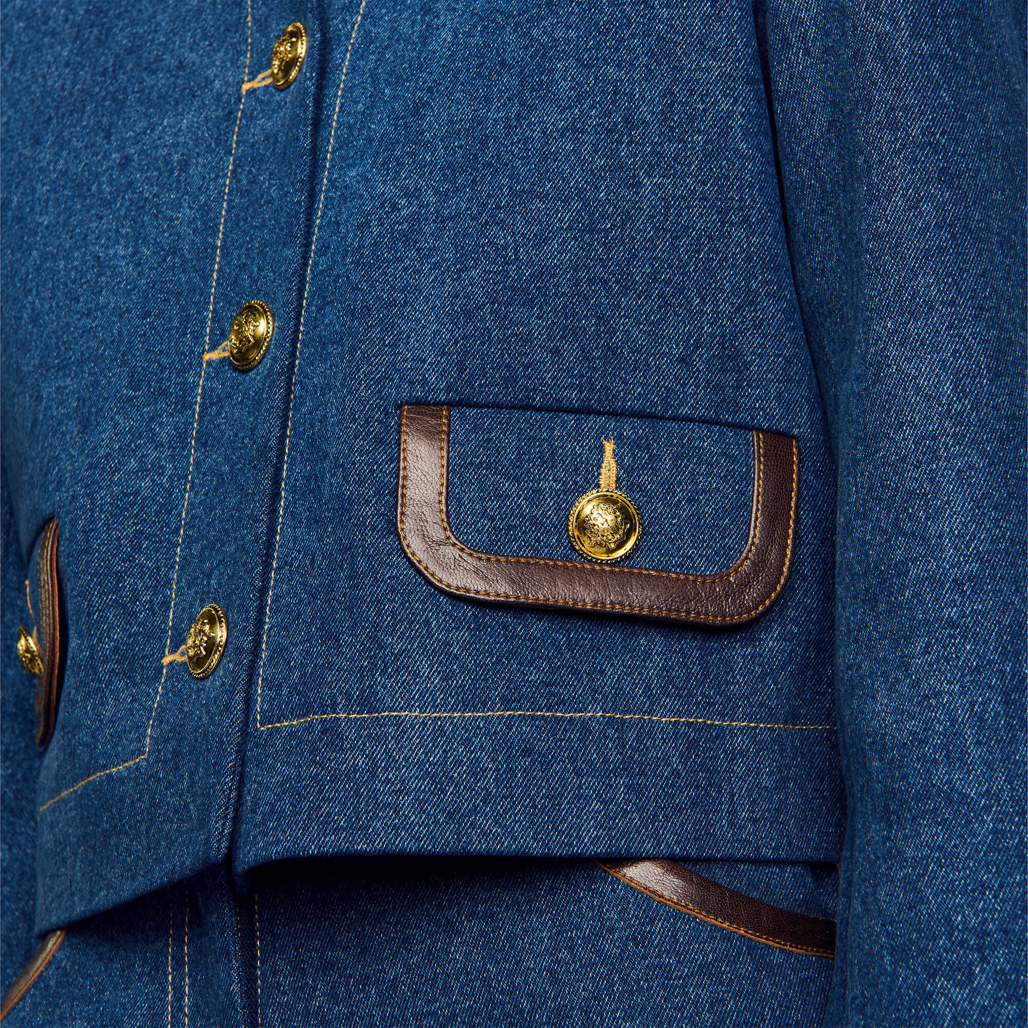 Denim jacket with leather collar