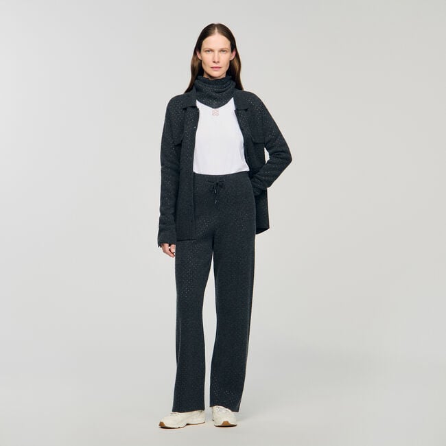 Knit rhinestone-covered pants