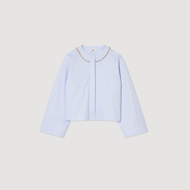 Cropped shirt with jewel trim collar