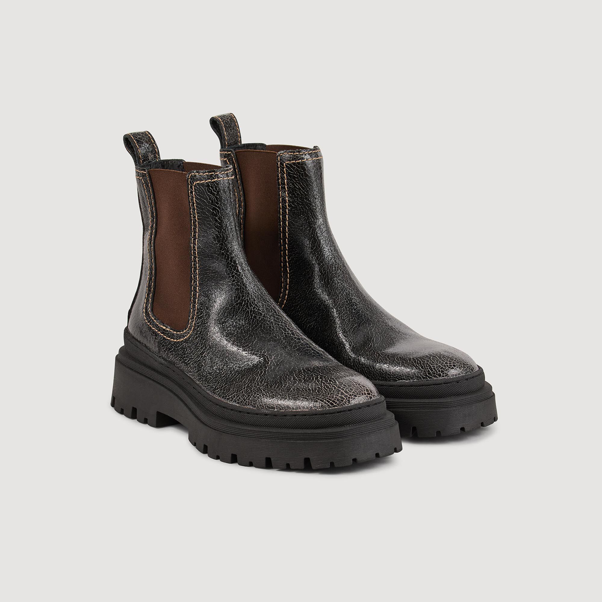 Crackled leather Chelsea boots black / gray For Women