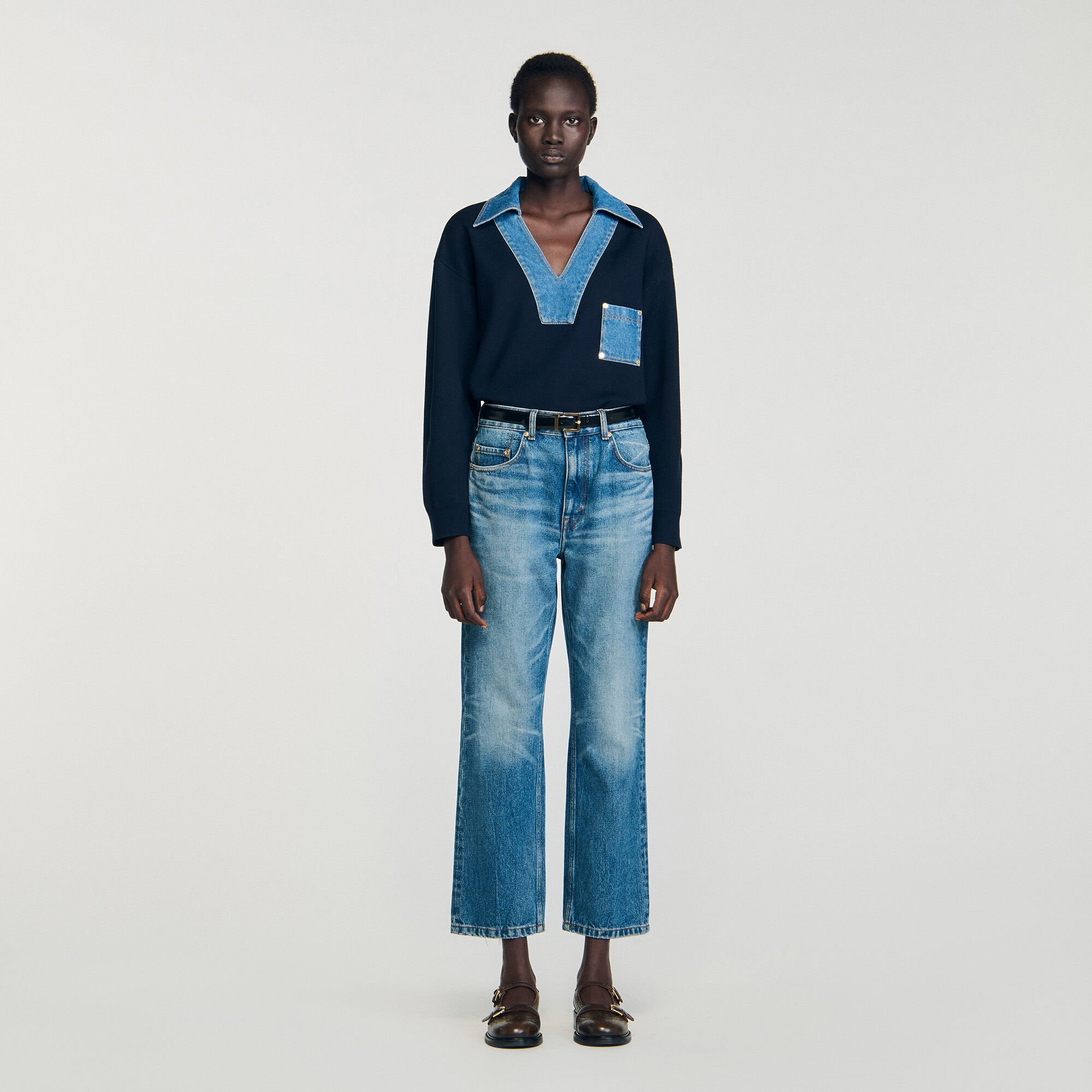 Sweater with denim details