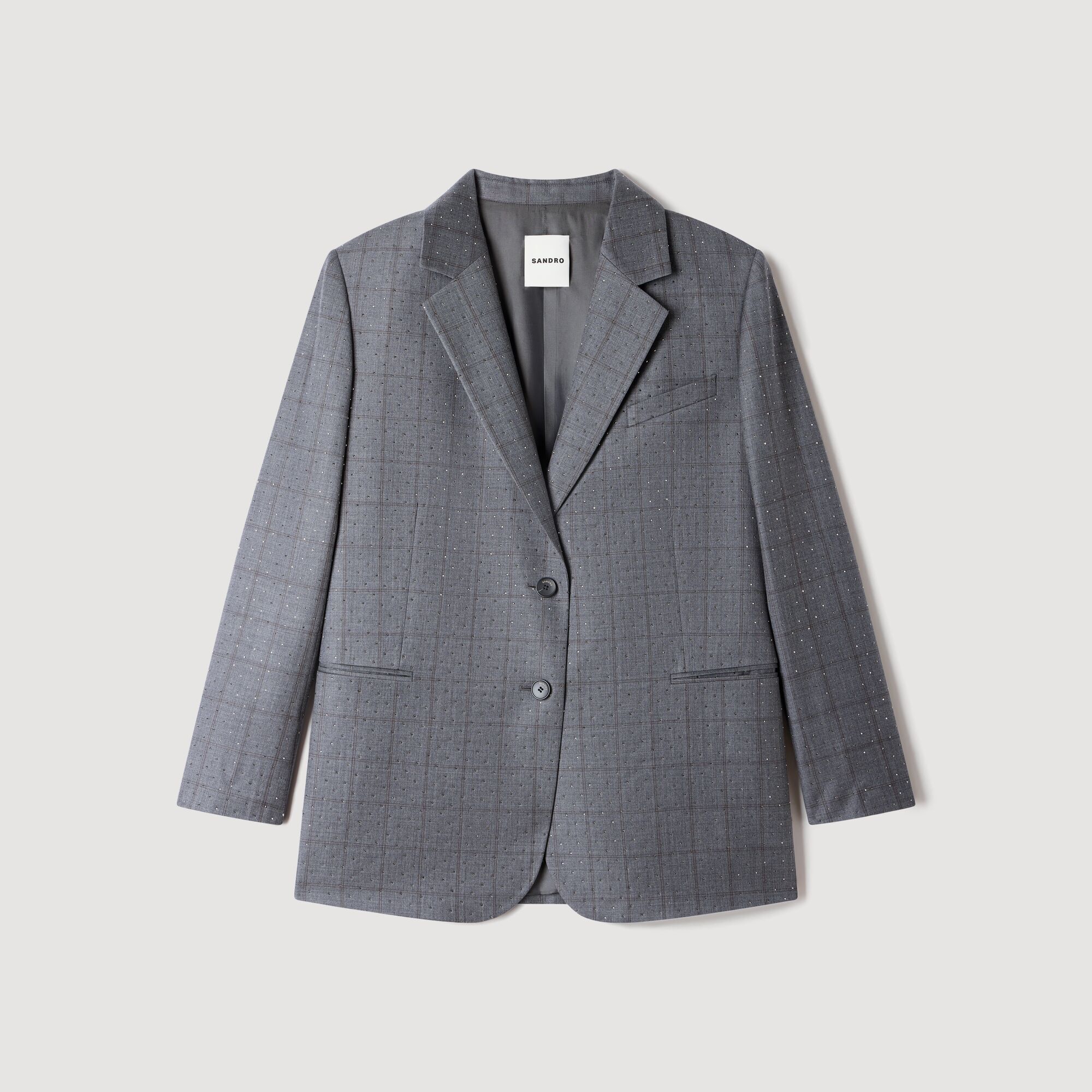 Checked wool jacket in Dark Grey for Women | Sandro Paris