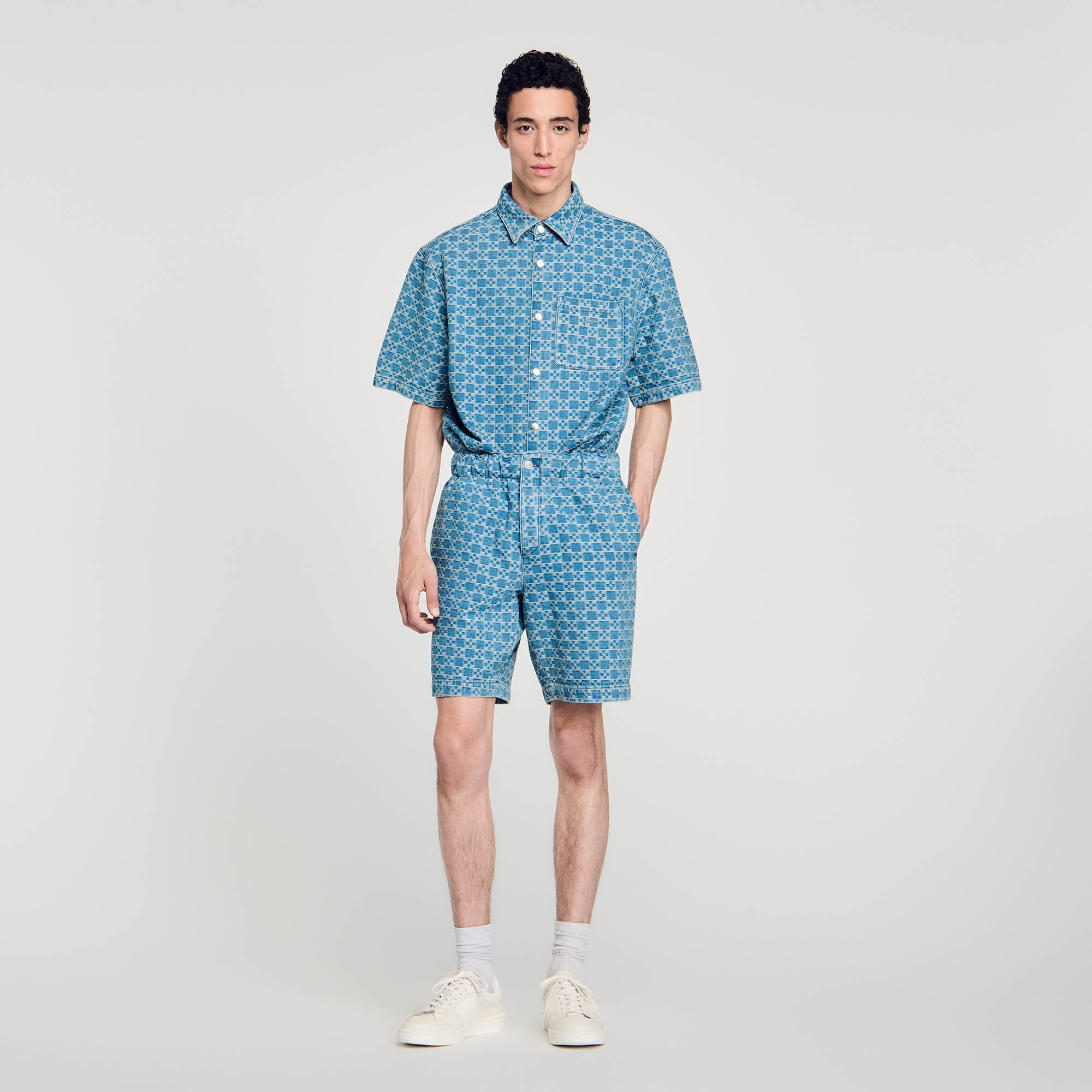 Square cross denim Bermuda shorts