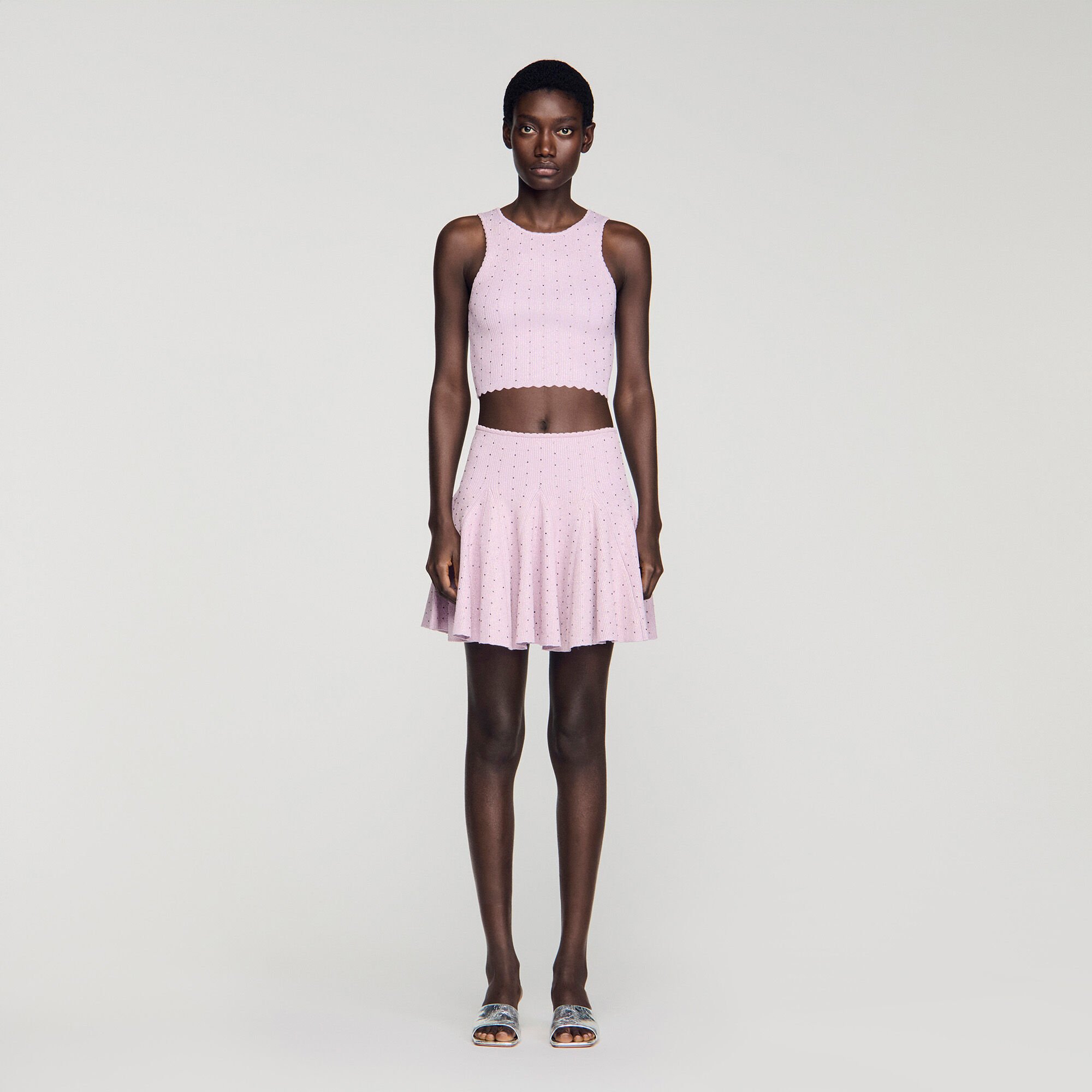 Mini rhinestone knit skirt