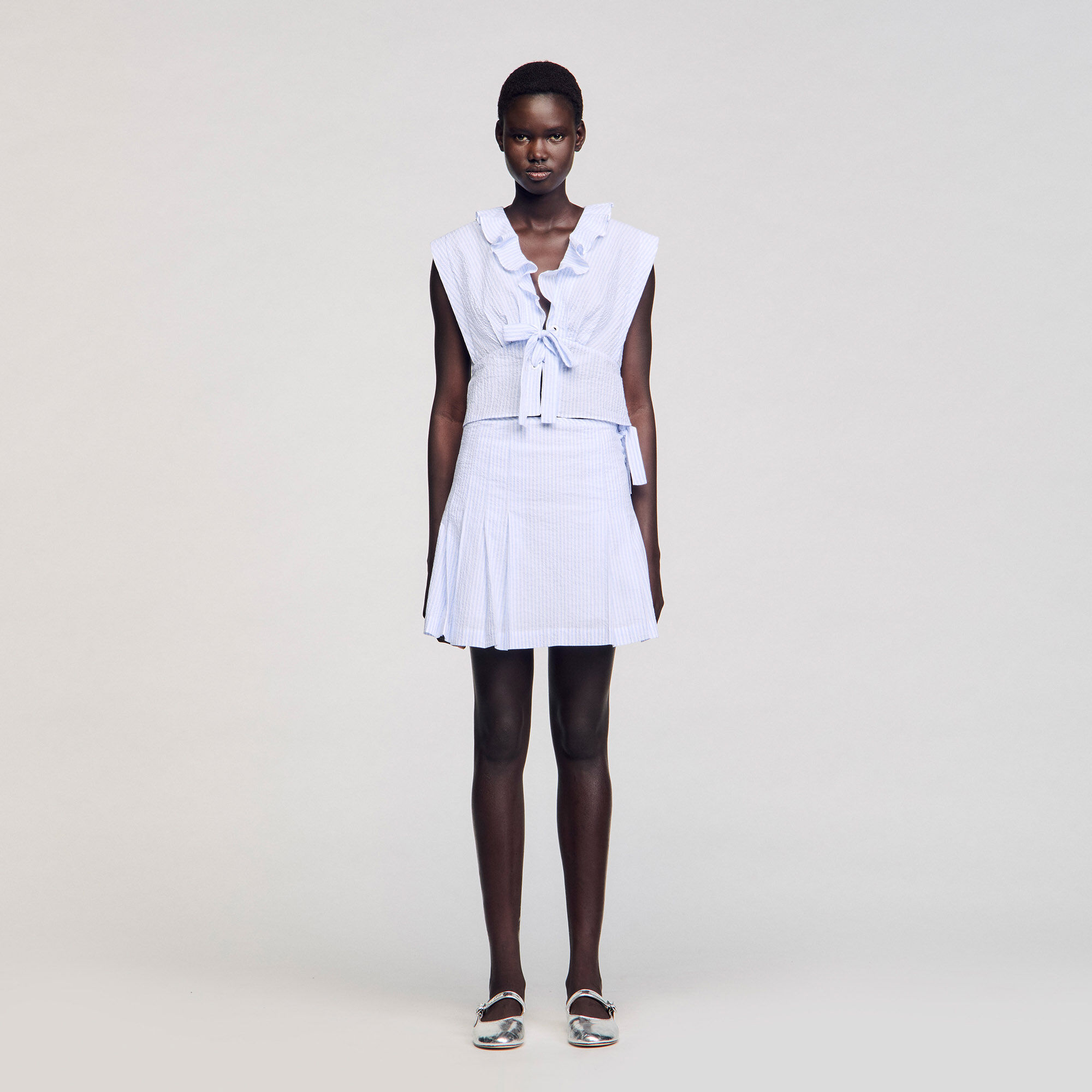 Mini striped skirt blue For Women | Sandro Paris