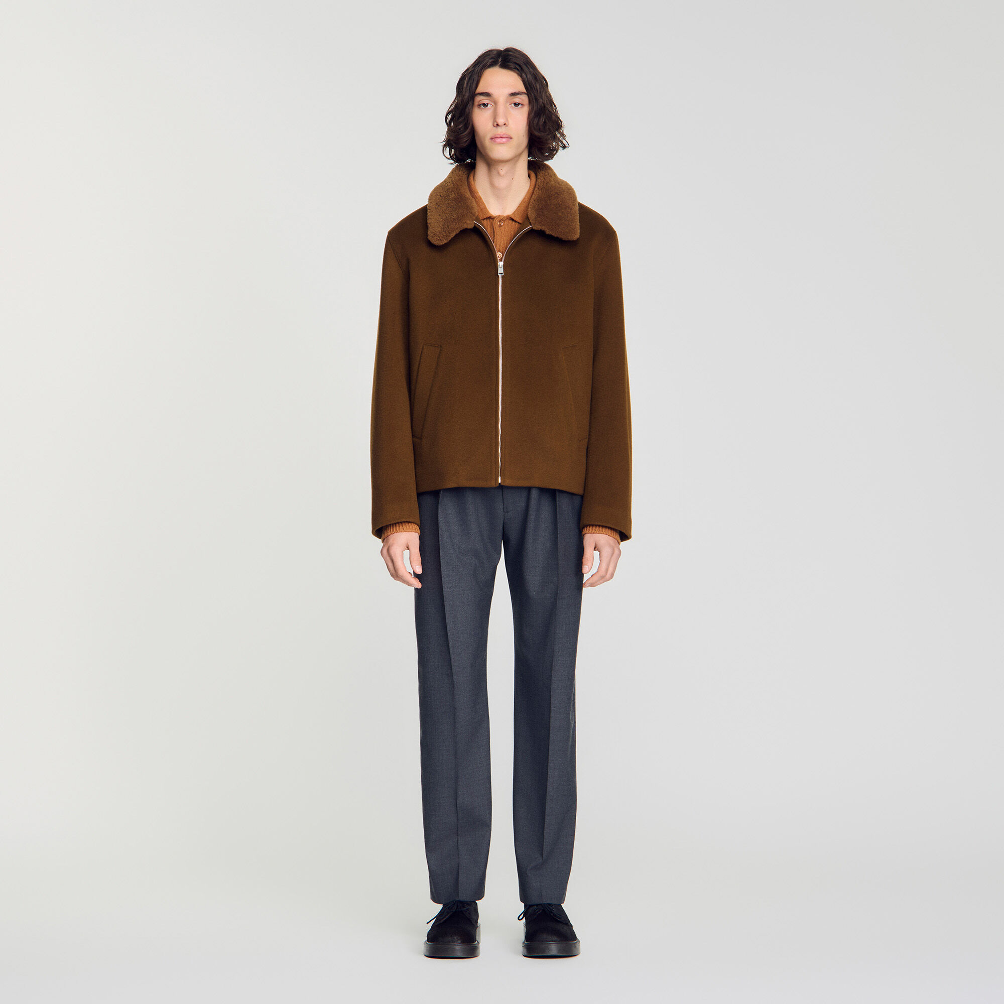 Wool and cashmere jacket in Camel for Men | Sandro Paris