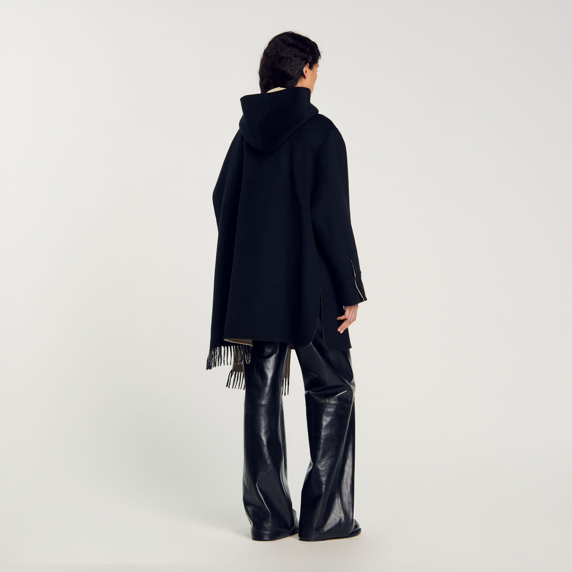 Wool coat with scarf