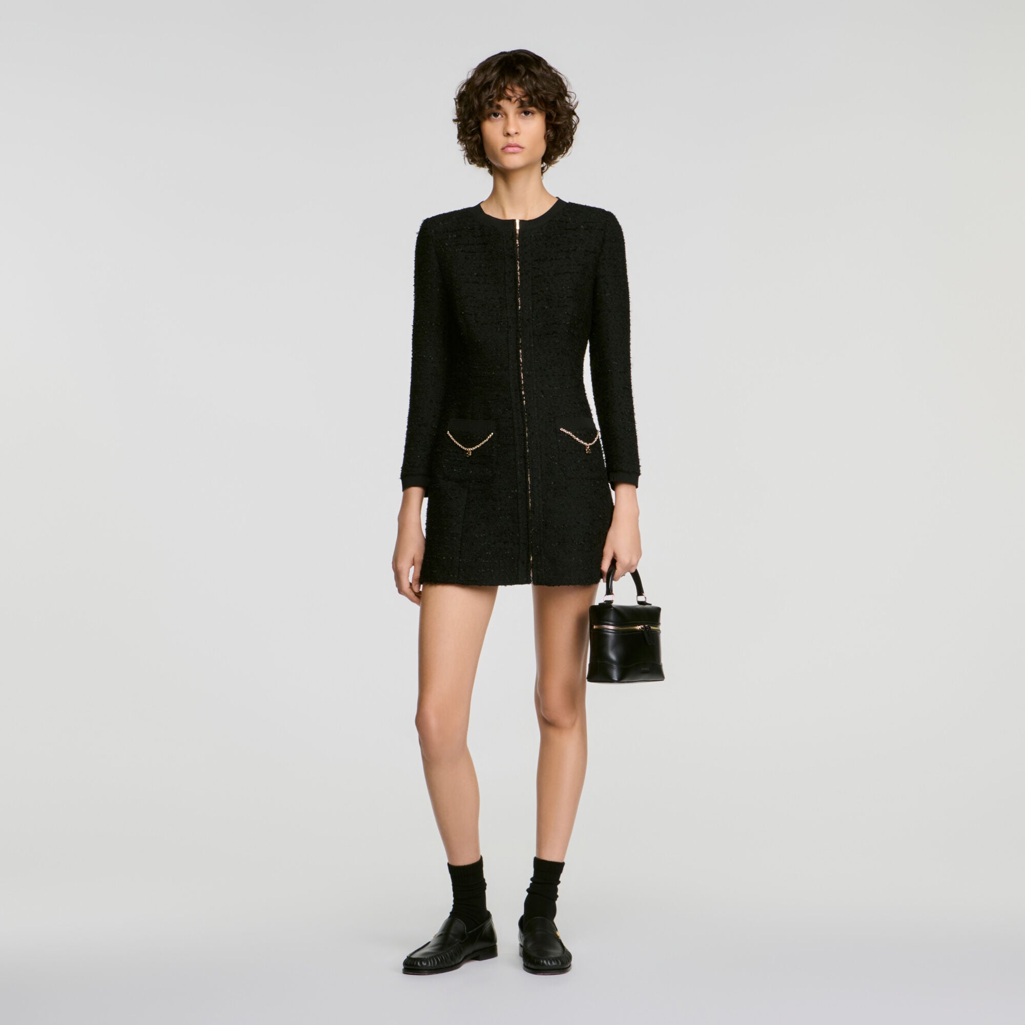 Tweed dress with metal chain - Women | Sandro