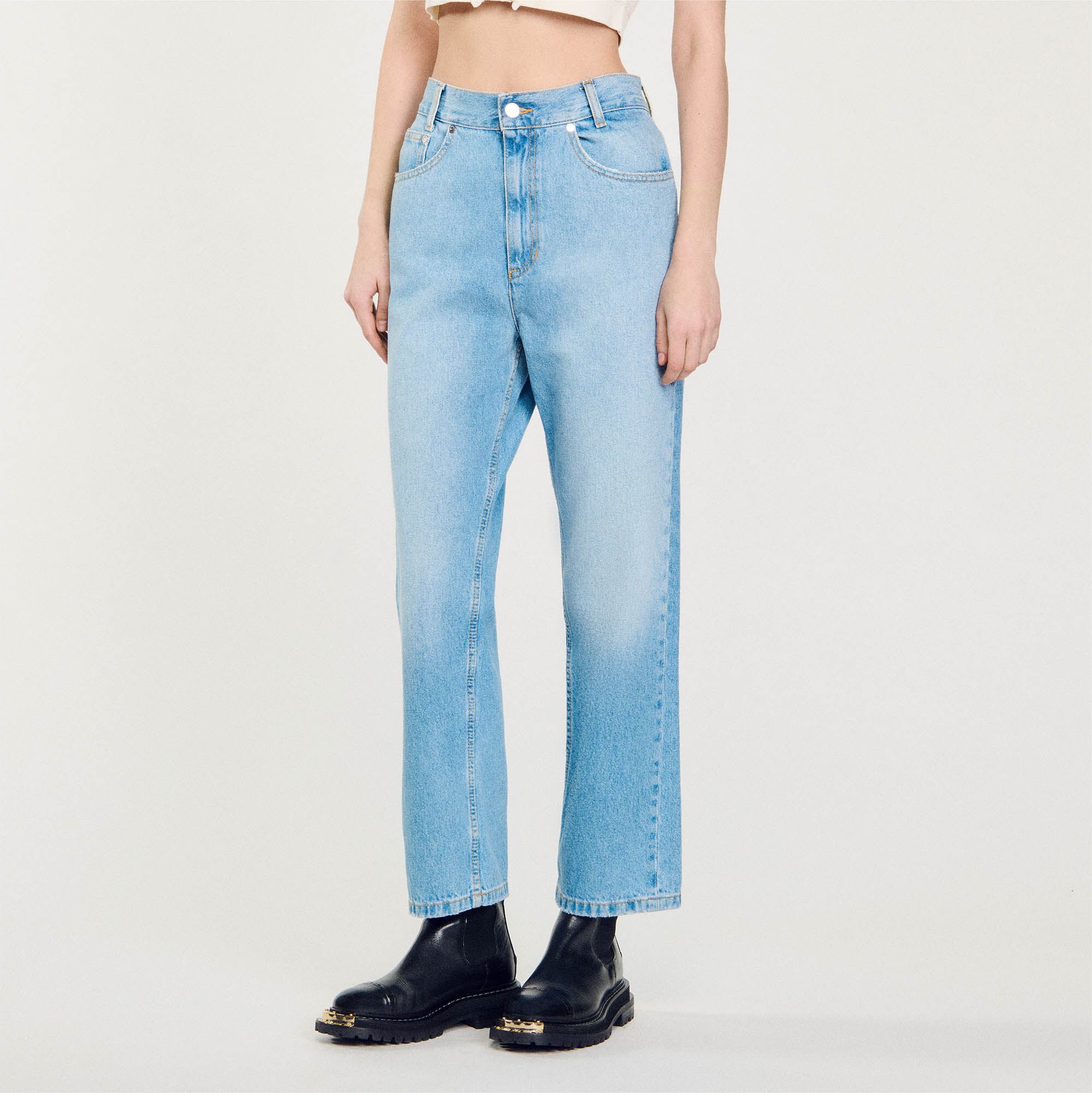 【BOK PLACE】Medium blue washing straight fit denim pants StraightLegDenimJeans_Cotton_M