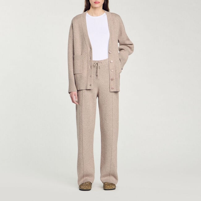 Knit rhinestone-covered trousers