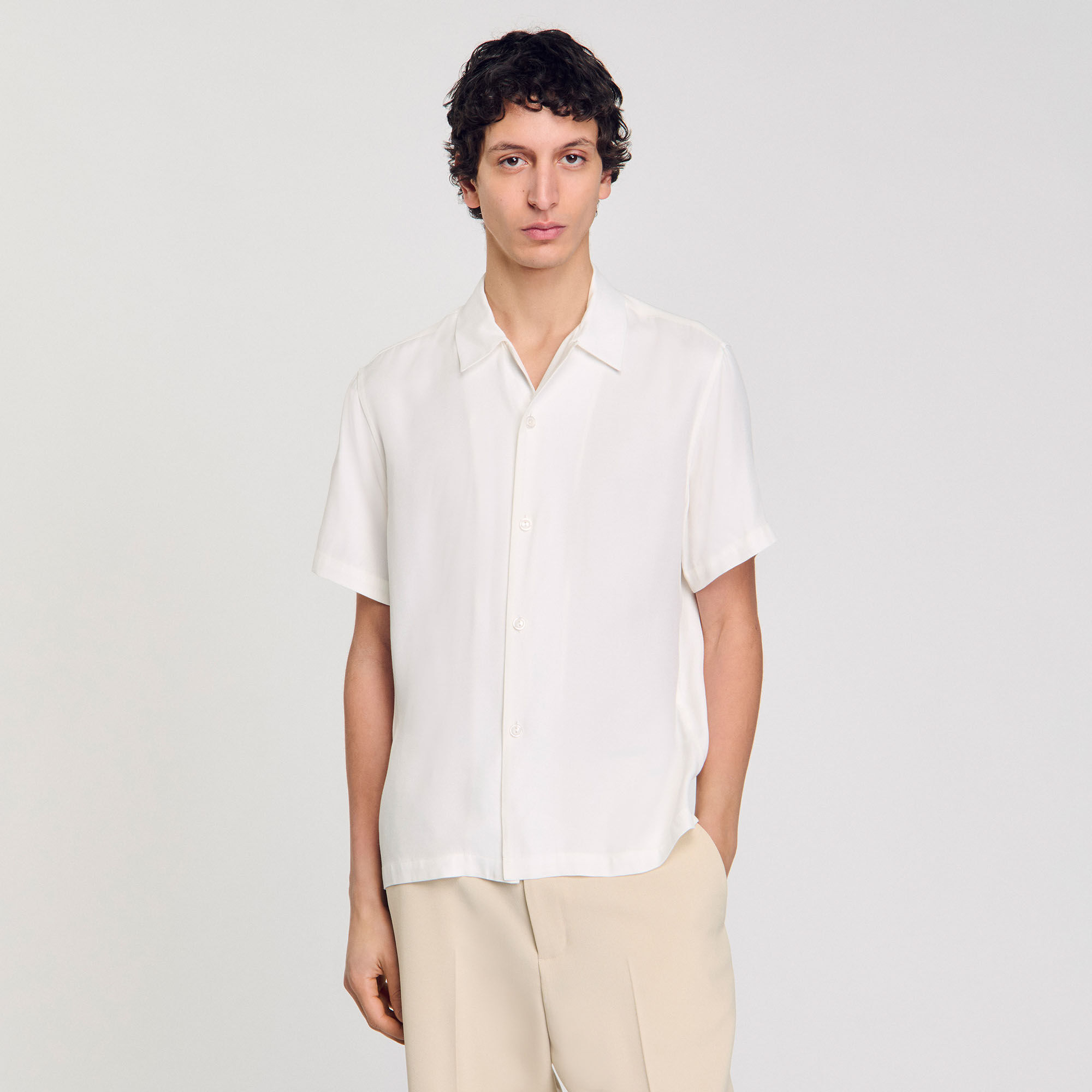 Shark collar shirt white / beige for Men | Sandro Paris