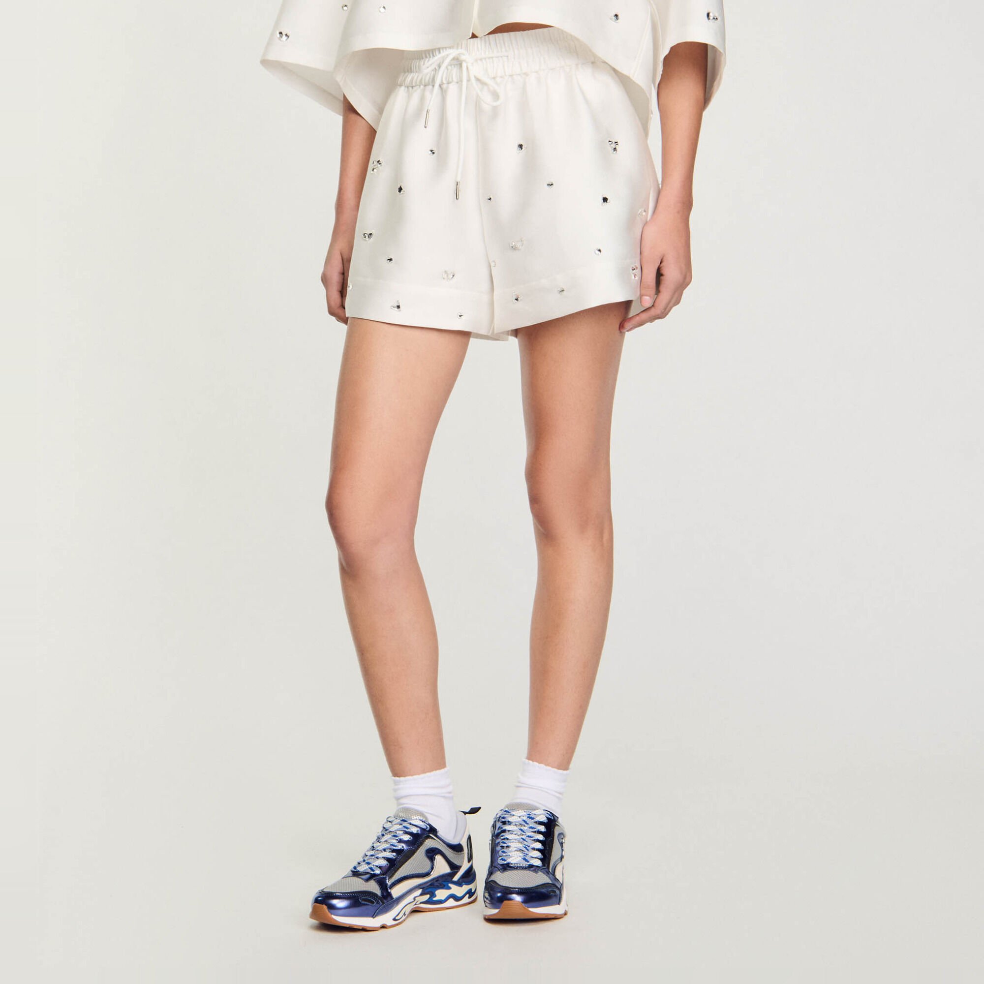 Rhinestone wide-leg shorts