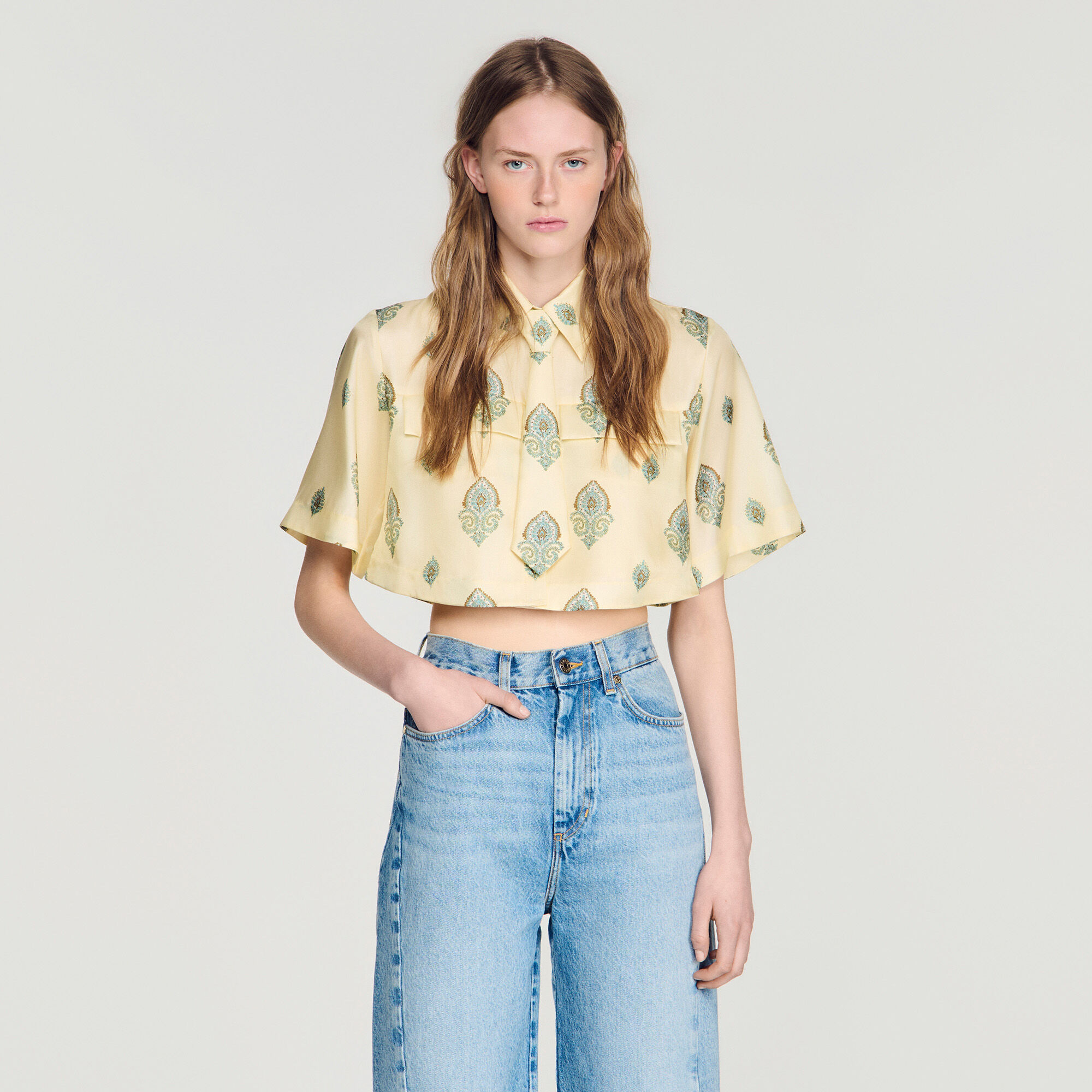 Paisley print top with removable tie