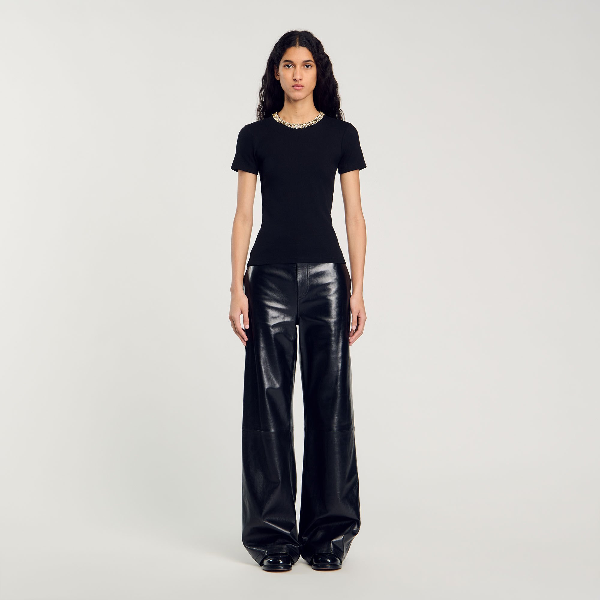 T-shirt with rhinestone trim