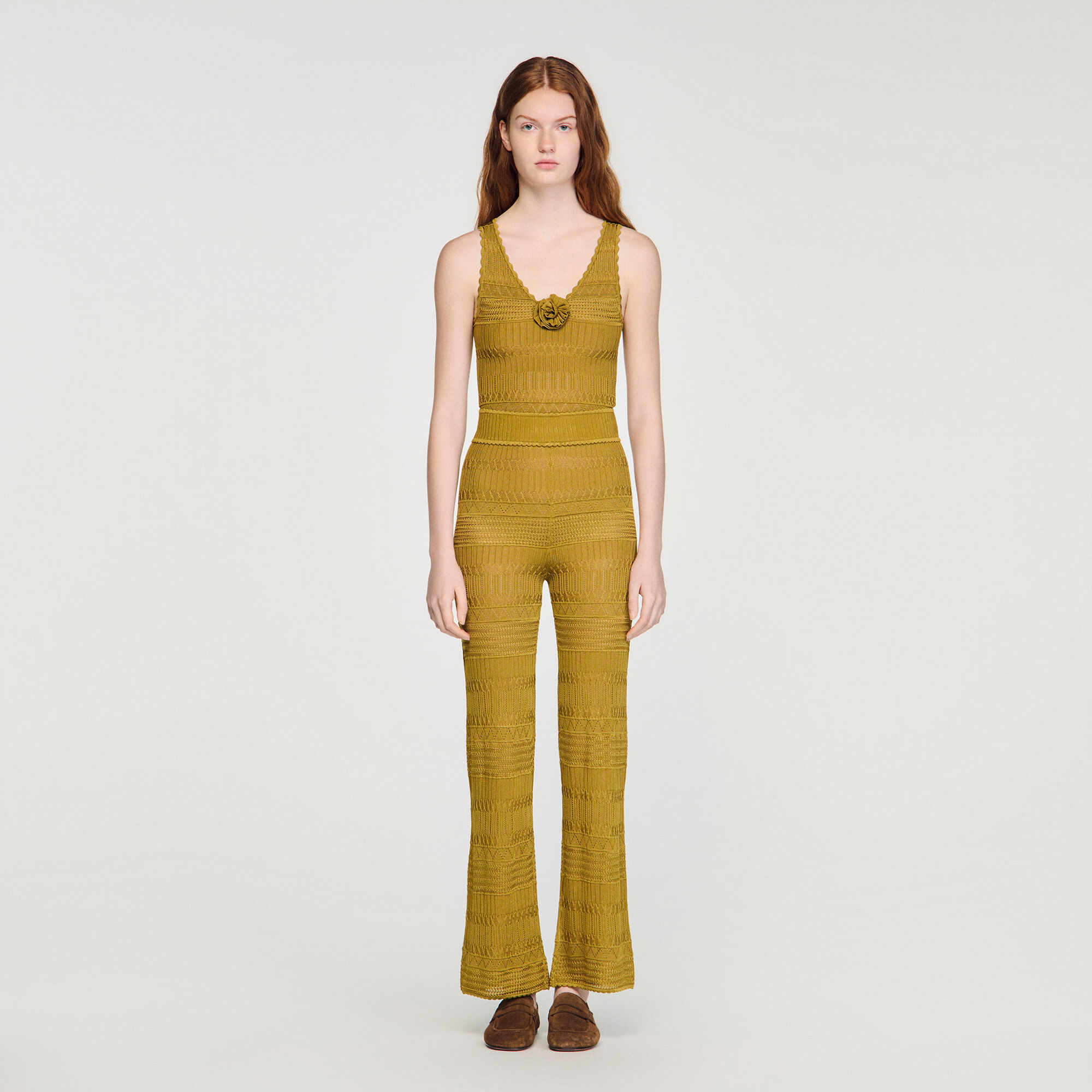 Pointelle knit trousers