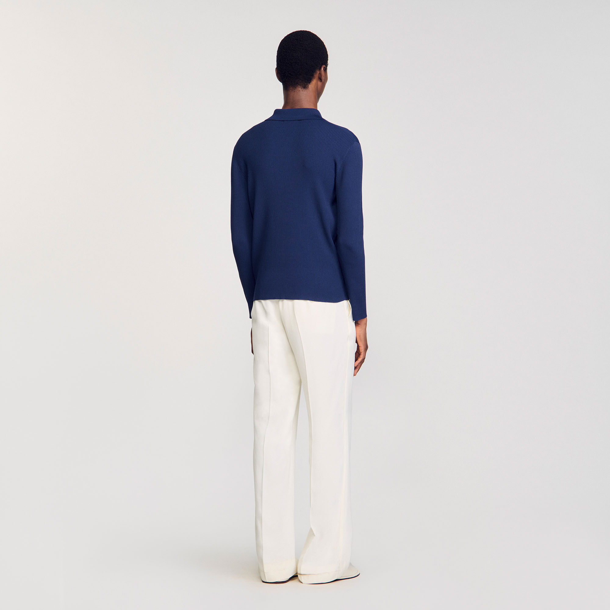 Rib knit polo shirt blue for Men | Sandro Paris
