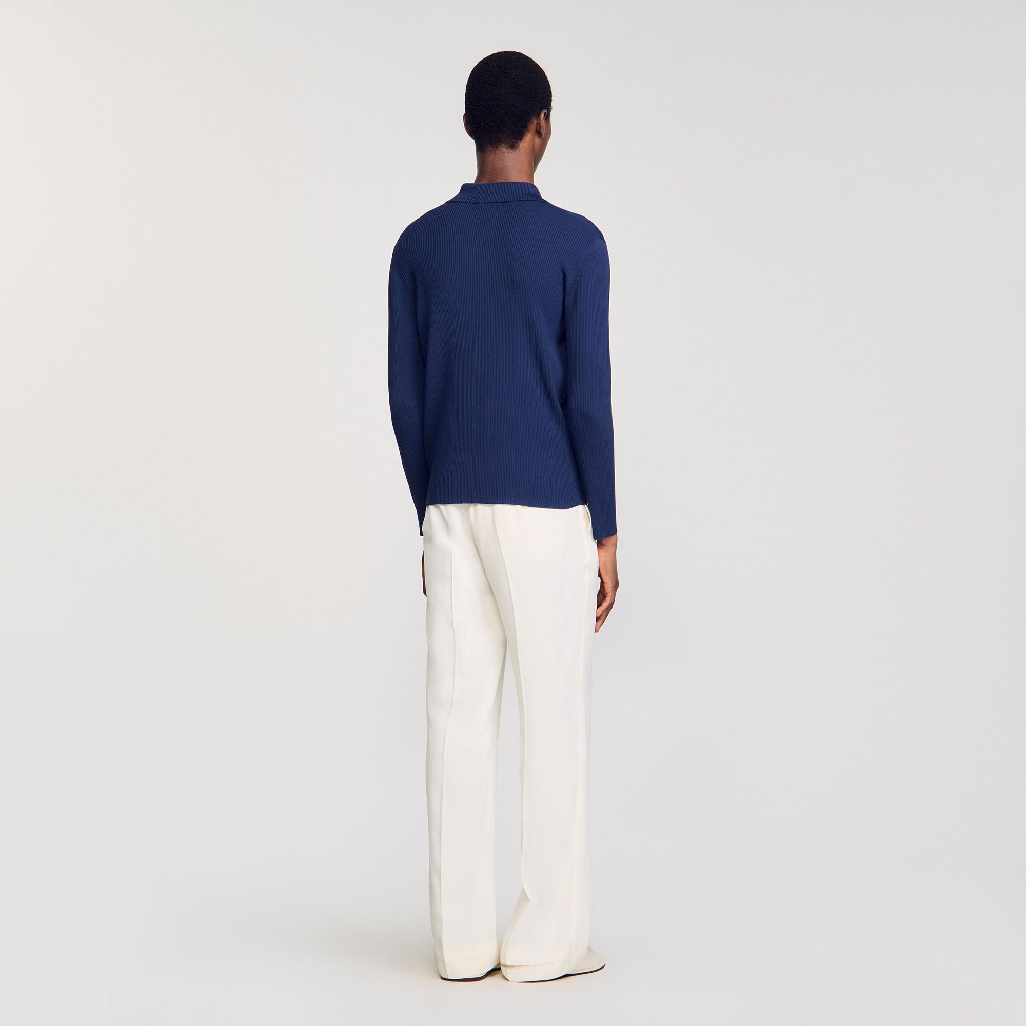 Rib knit polo shirt