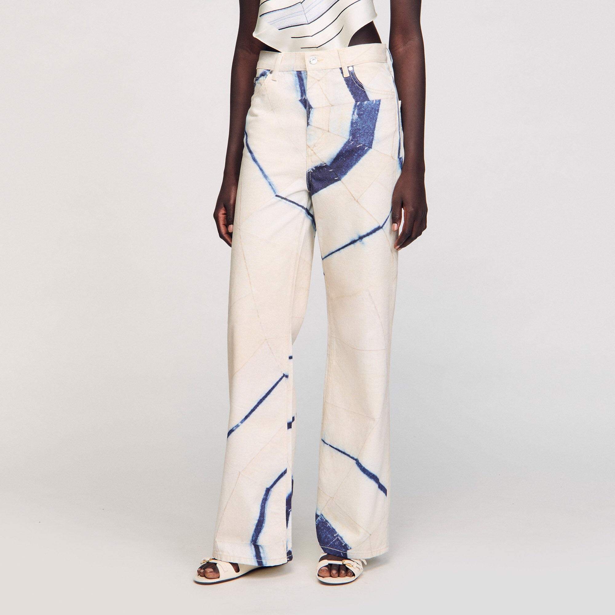 Wide-leg striped jeans white / beige For Women | Sandro Paris