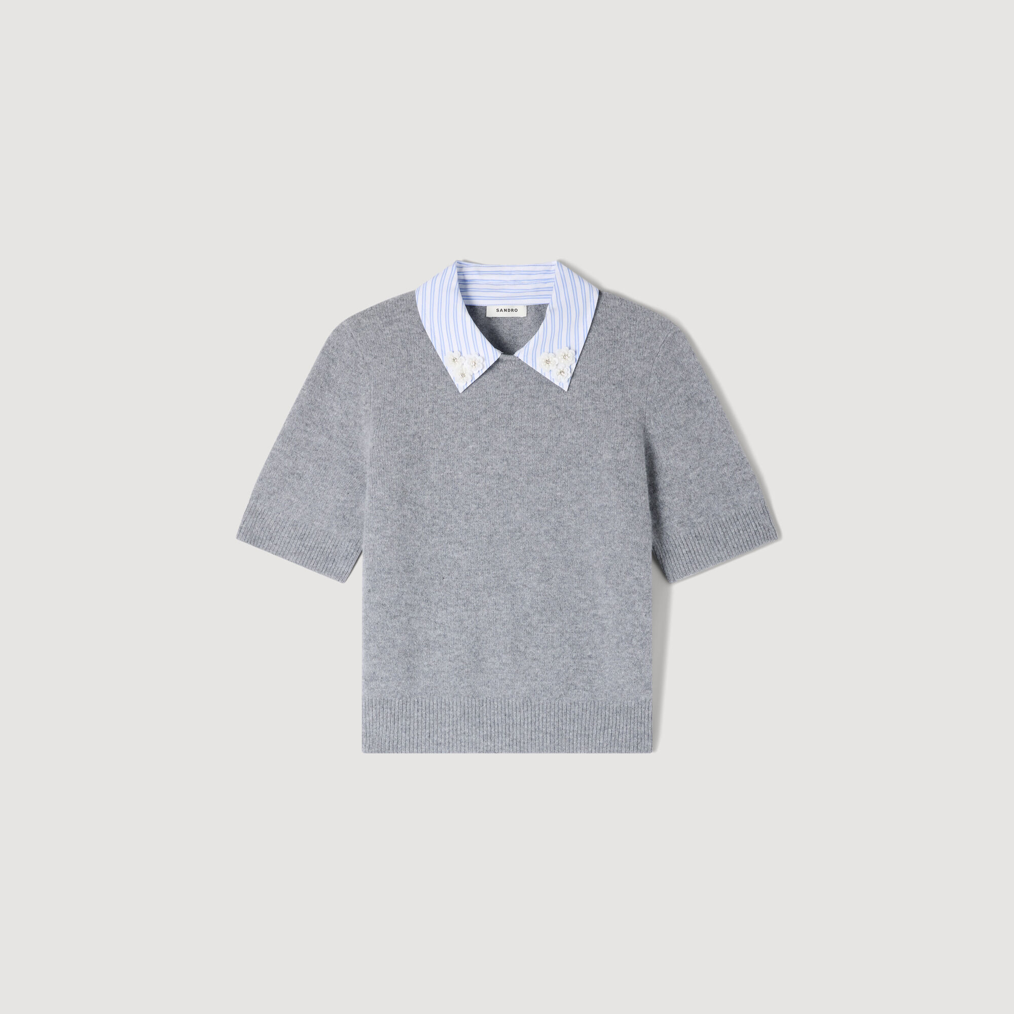 Detachable collar wool sweater in Grey for Women | Sandro Paris